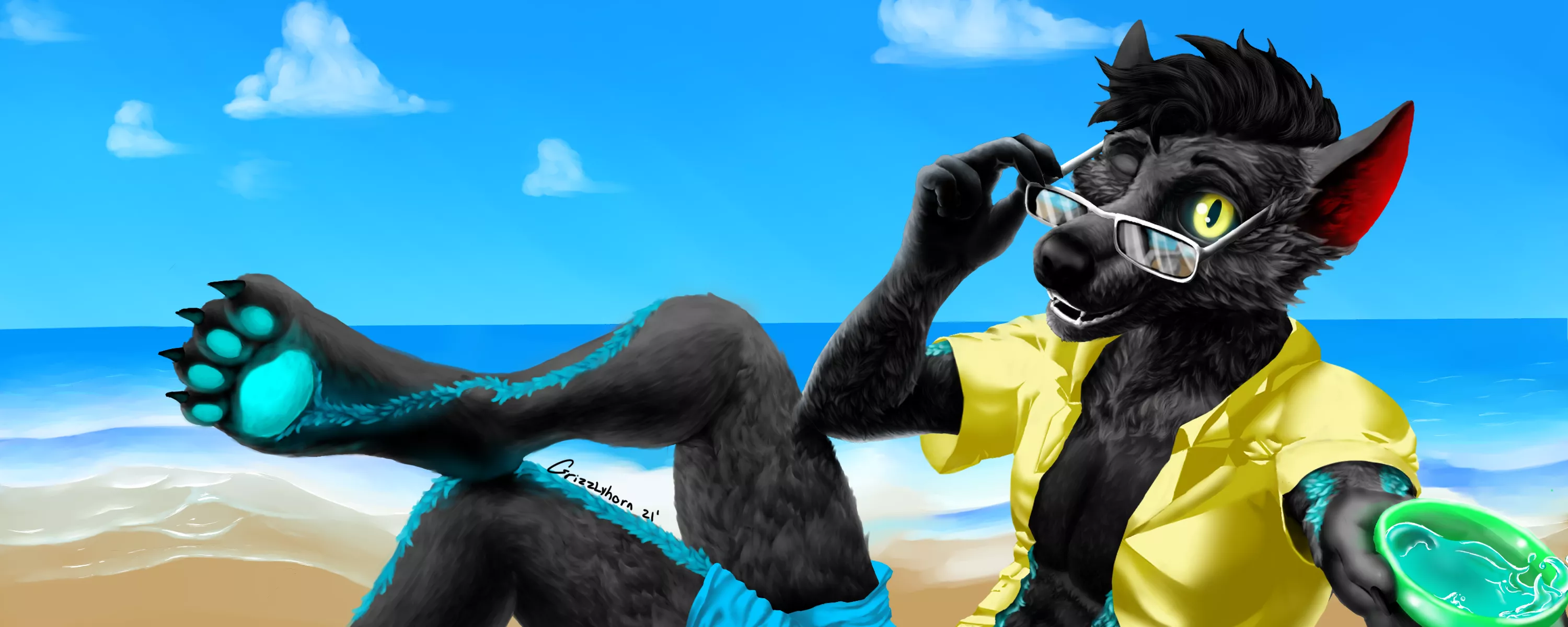 Beach banner commission for @RealValcrye on twitter (Art by me - @grizzly_horn on twitter - reposted in correct format)