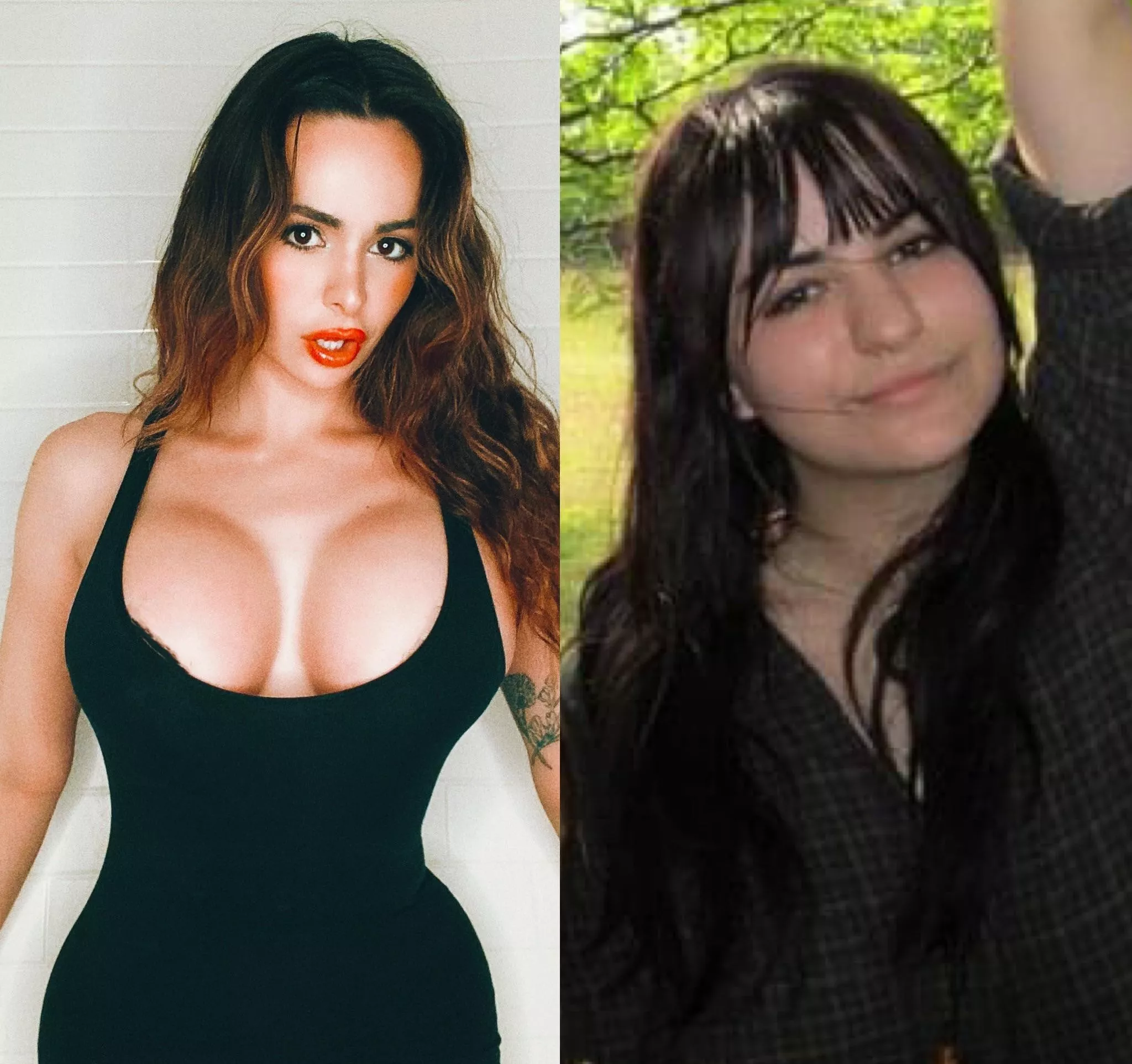 before adn after so far on my bimbo journey I love how I look so much better now!!!! so much more to go but heres so far :)