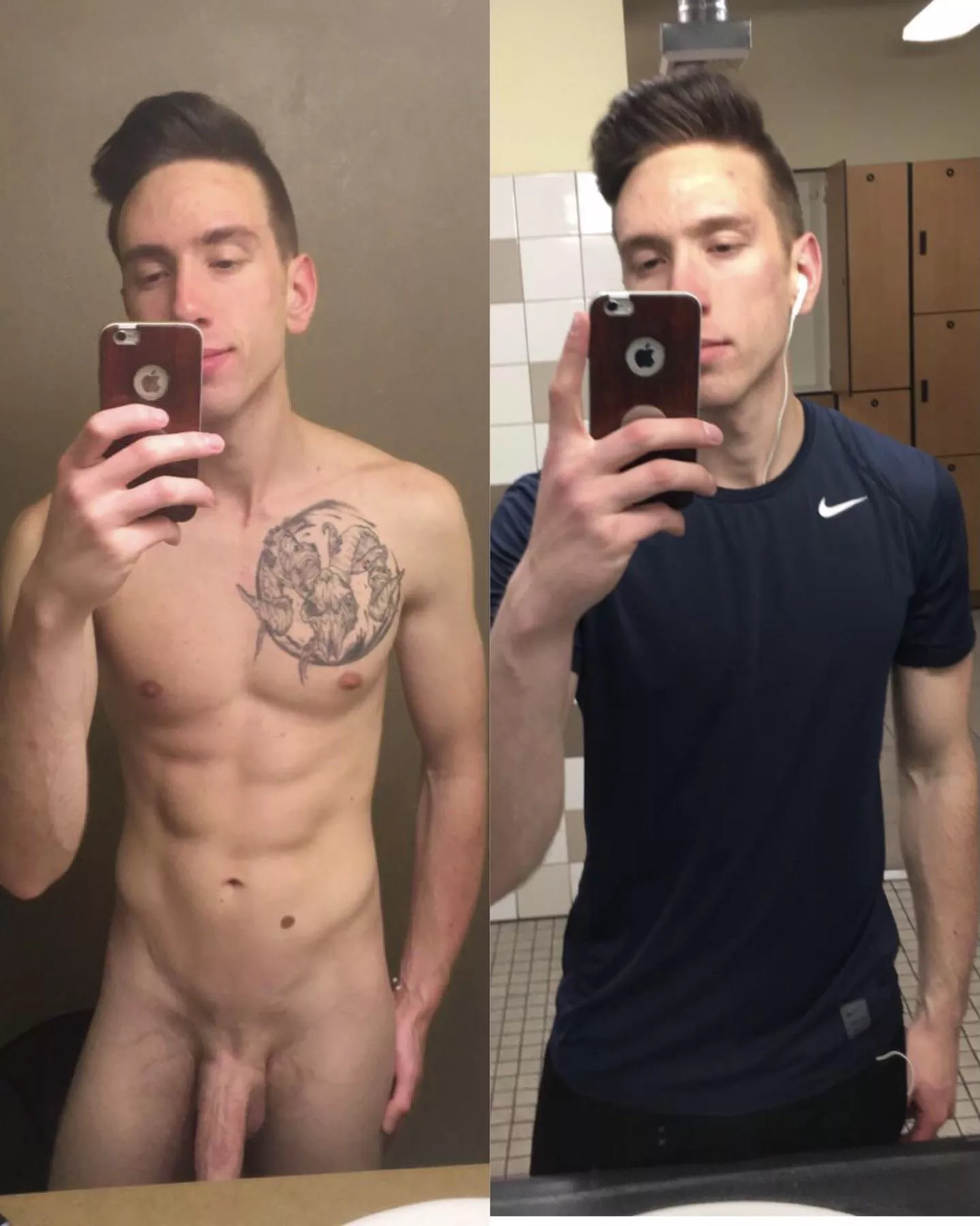 Before and after the gym.