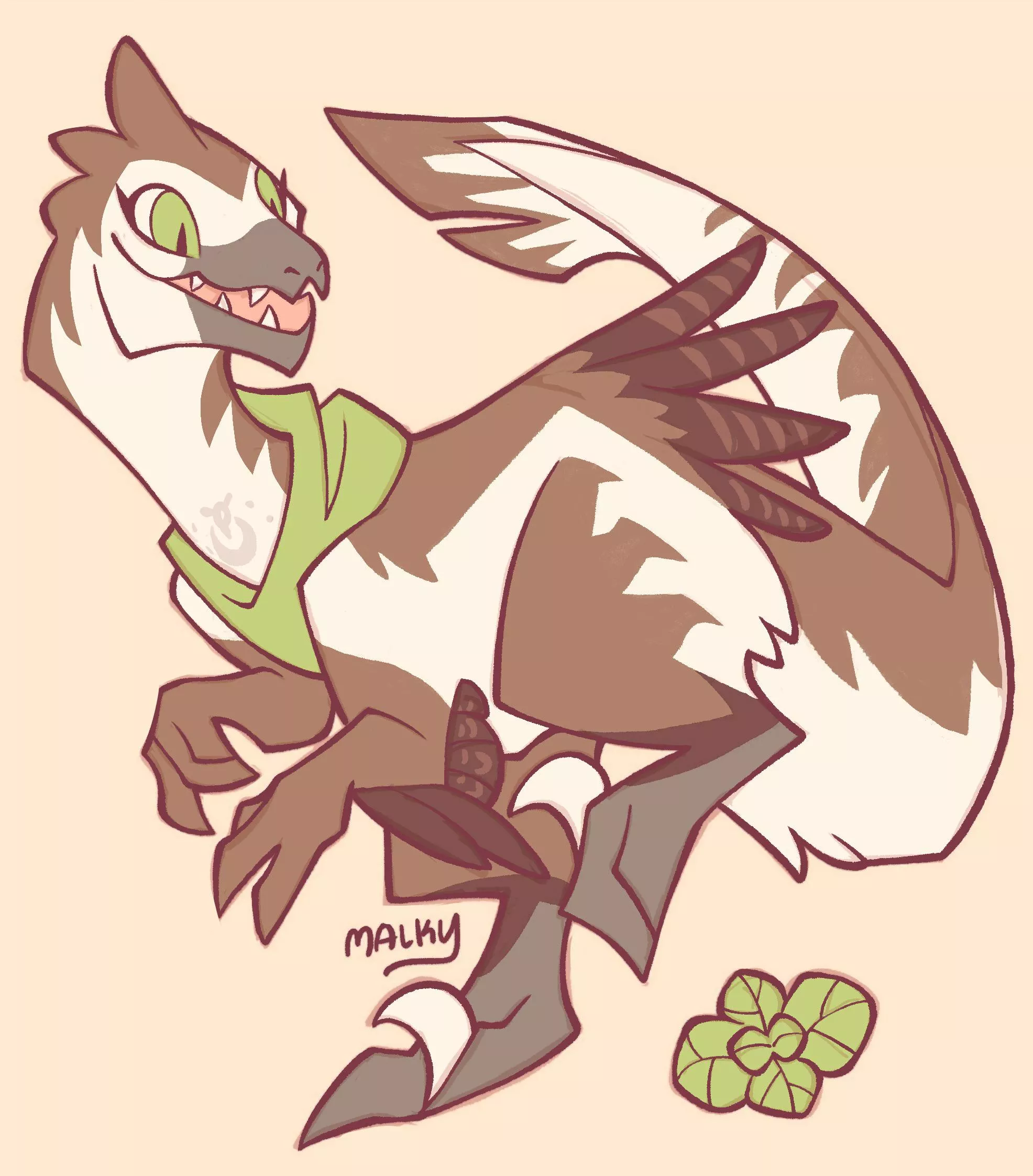 Big feathery floof raptor (Art by @Malkee on Twitter)