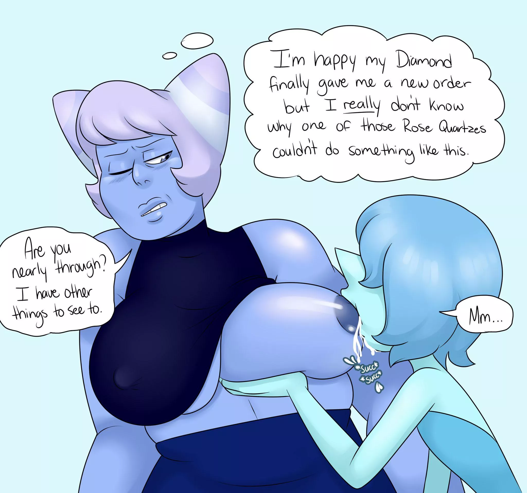 Blue Pearl enjoys some of Holly Blue Agateâ€™s tiddy milk (art by MissGreeneynsfw)