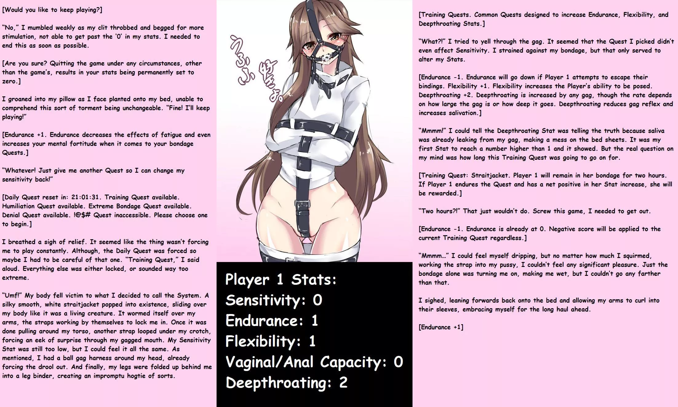 Bondage RPG (2/??) [Bondage] [Supernatural] [Game-like system] [Straitjacket] [Ball gag] [Female] [Denial]