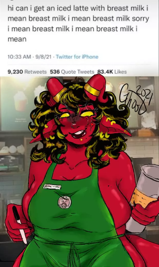 breast milk meme with my tiefling, Simitria