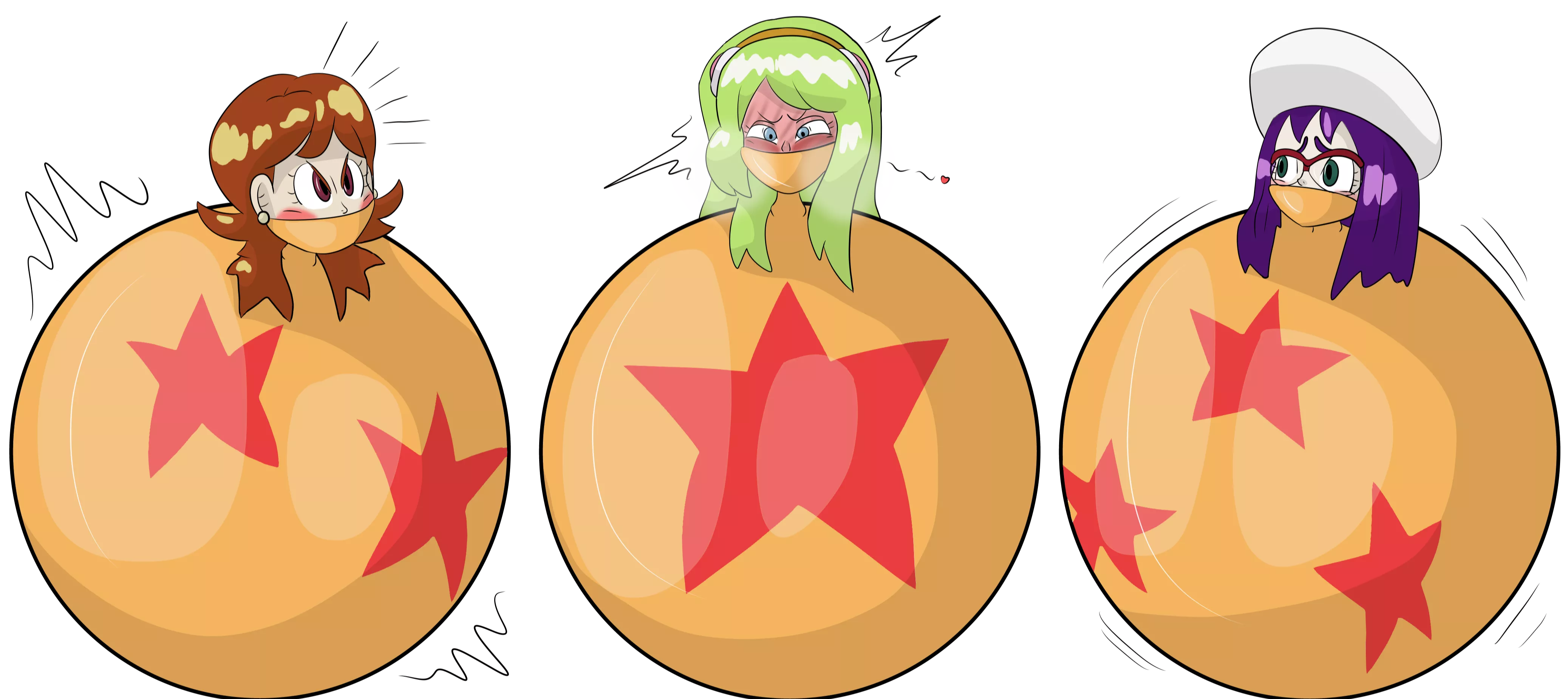 Brianne, Sanka and Su ball bound in giant rubber dragon balls! They're sooo cute and sexy while balled up like this!ðŸ¥° Source in the comments!