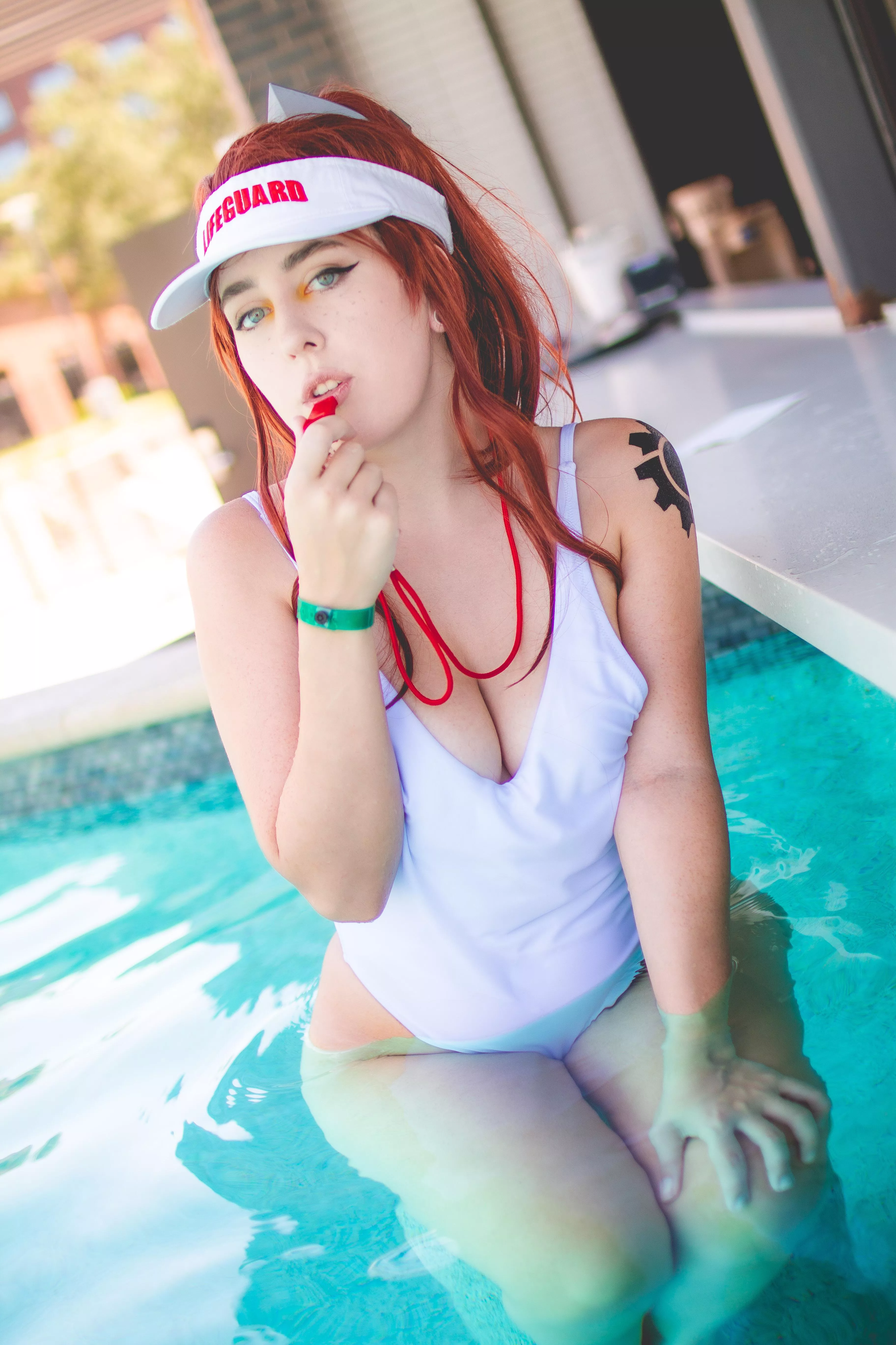 Brigitte is ready to give mouth to mouth if needed. Lifeguard Brigitte cosplay by wowMalPal