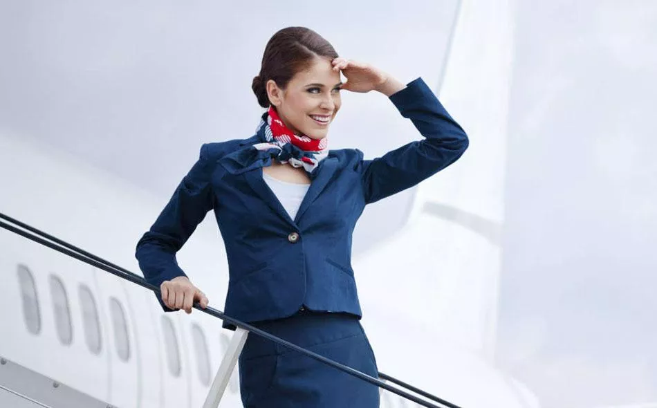 Brunette flight attendant