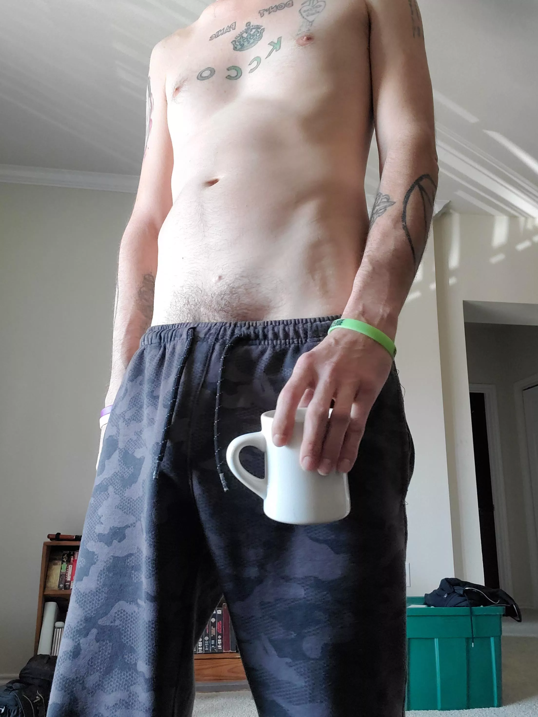 Bulge, some pubes, and coffee