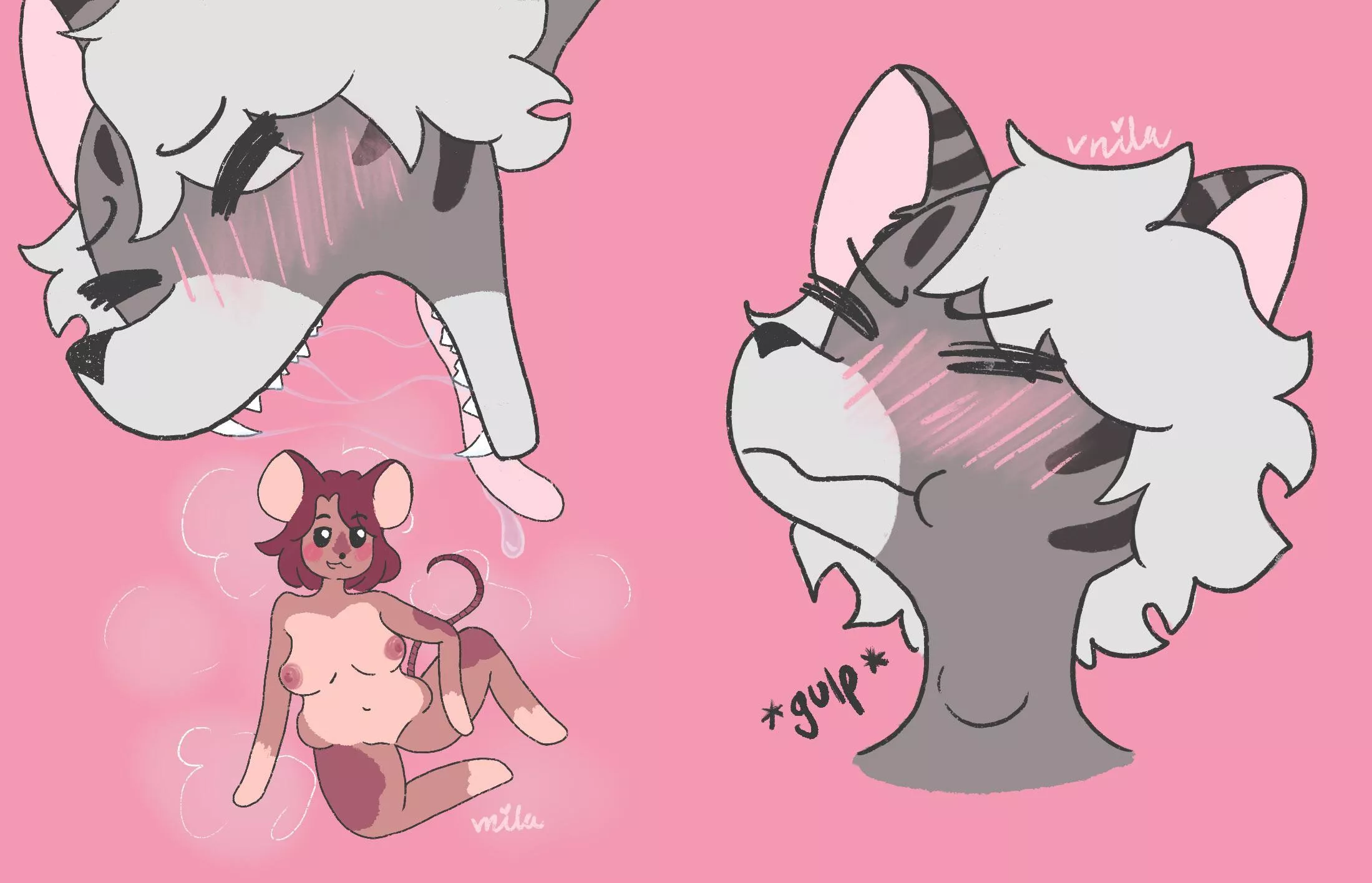 Cat and Mouseâ€™s Vore Day! [f/f] [furry] [willing] [macro/micro] [lewd] Art by me vnila