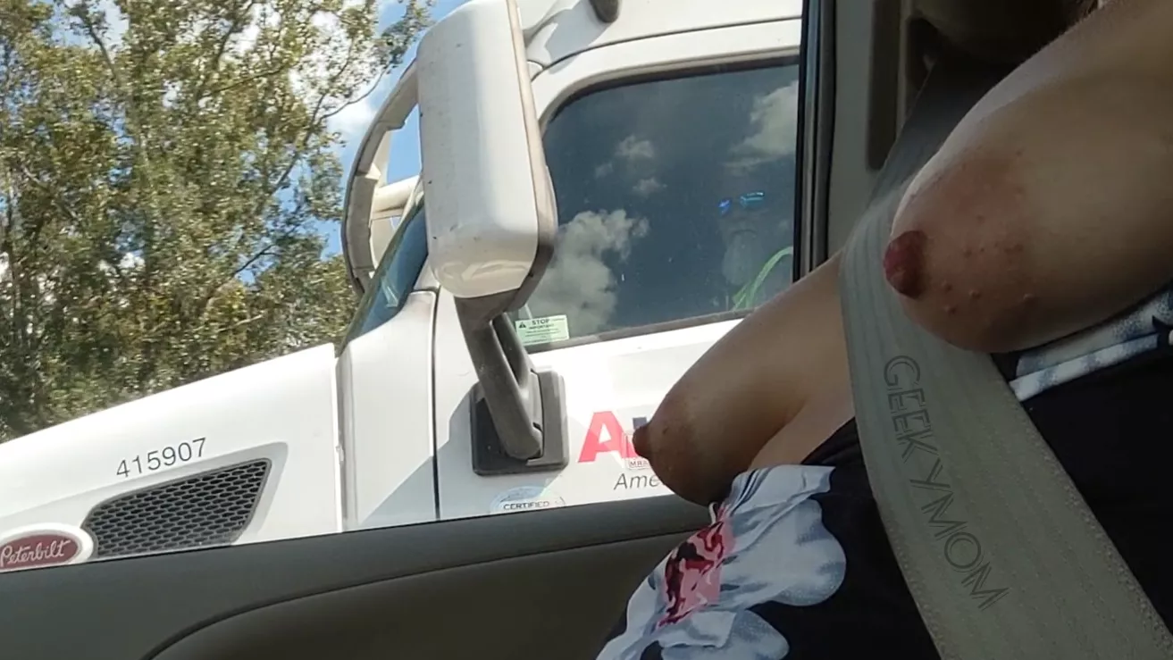 Catching a trucker admiring milf nips