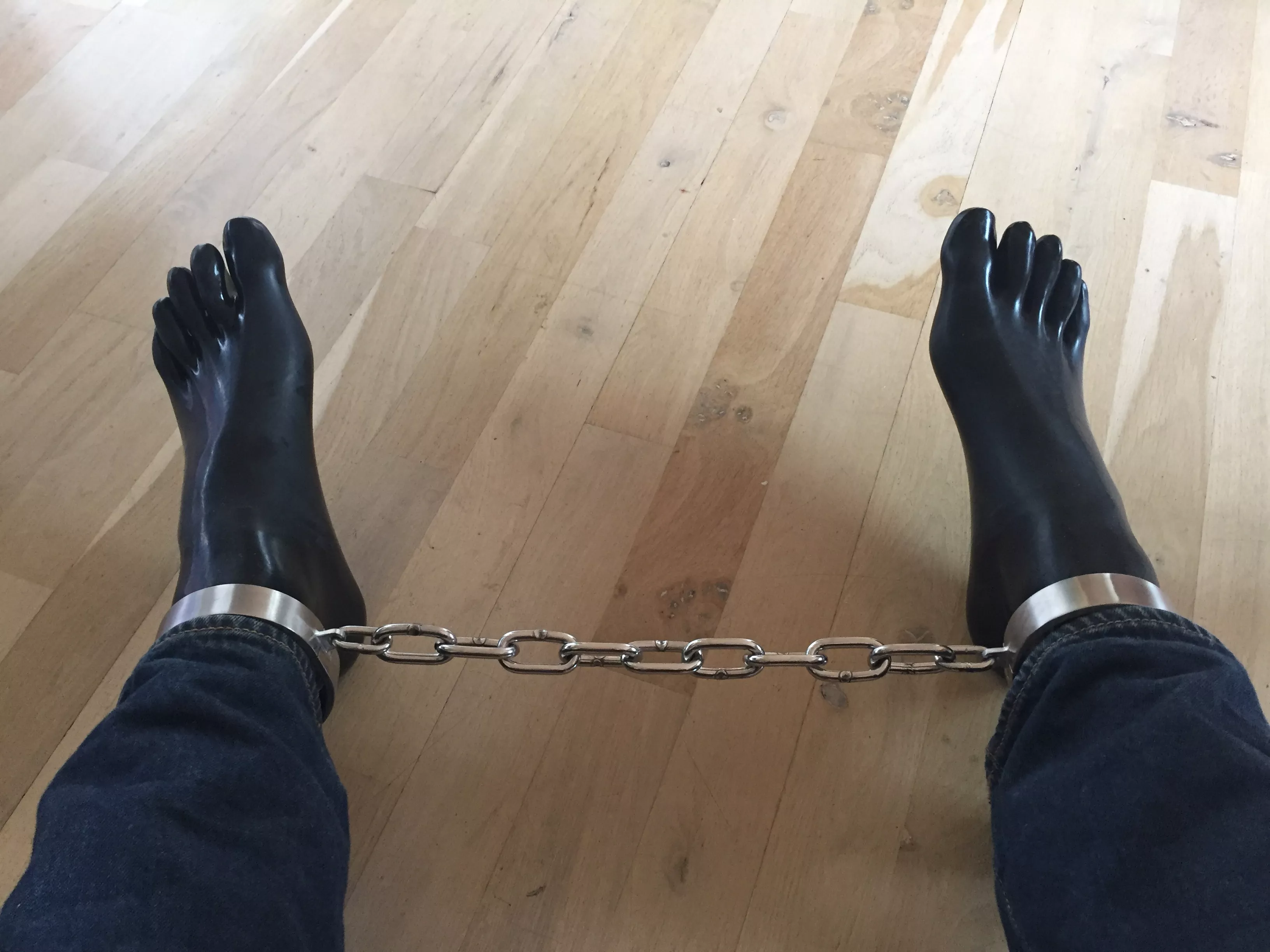 Chained in latex toe socks