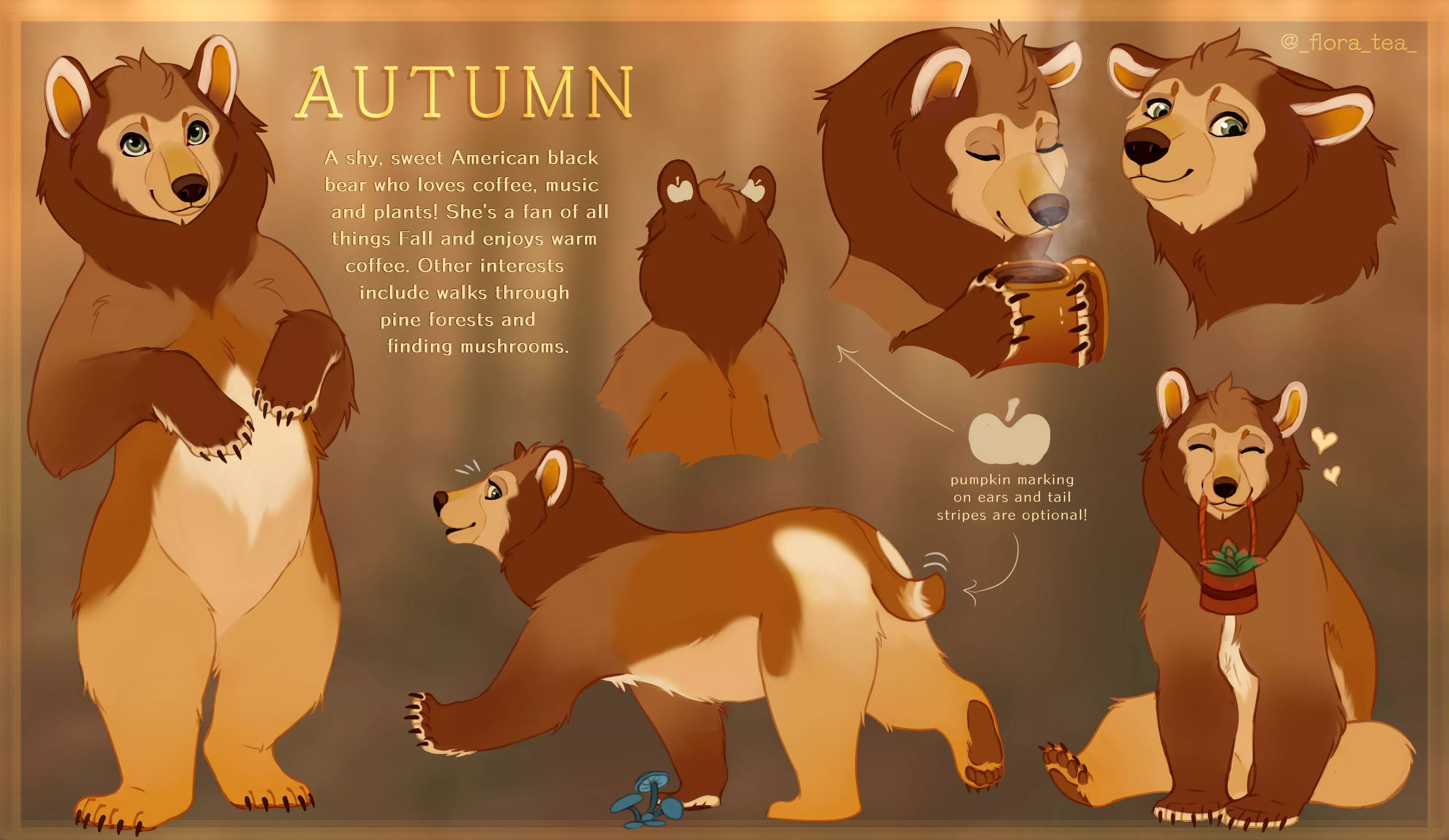 Character model sheet commission for @KazzysPlush on Twitter of their adorable bear, Autumn!