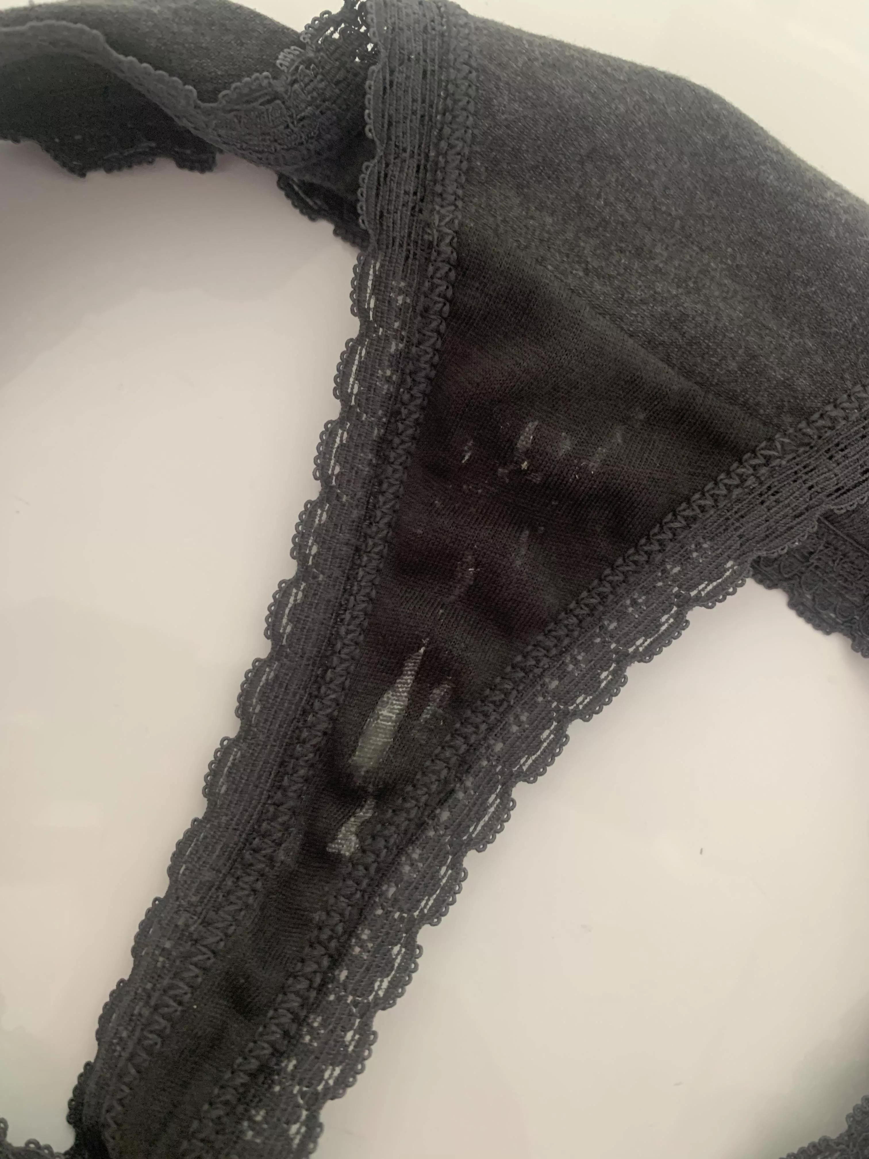 Charcoal cotton thong with lace trim Worn for 24 hours and ready to wear for 24 more ! ðŸ˜˜