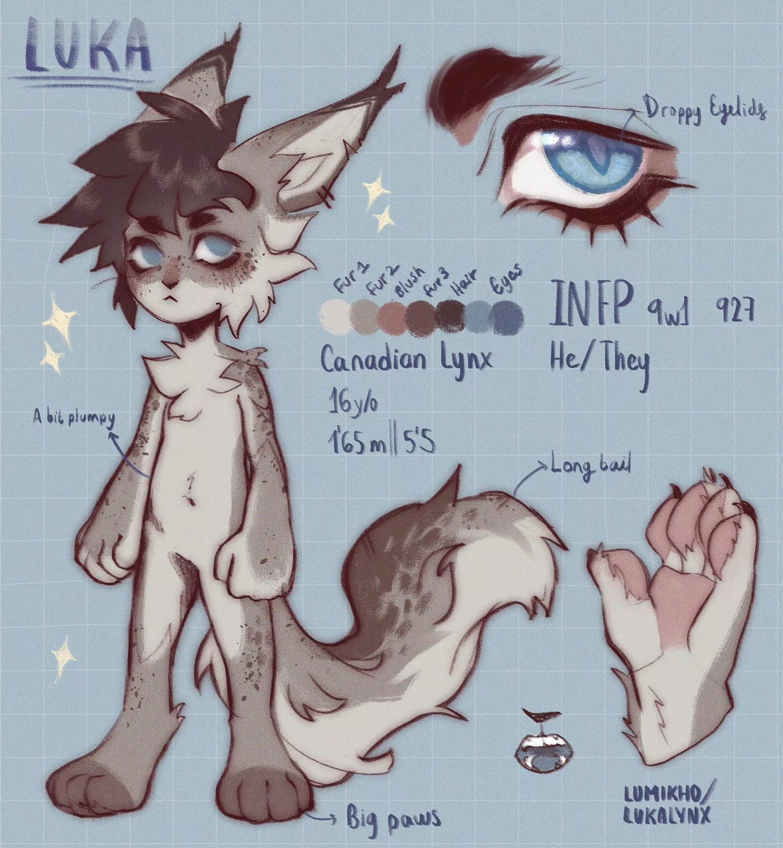 Chibi ref of my fursona, Luka :]