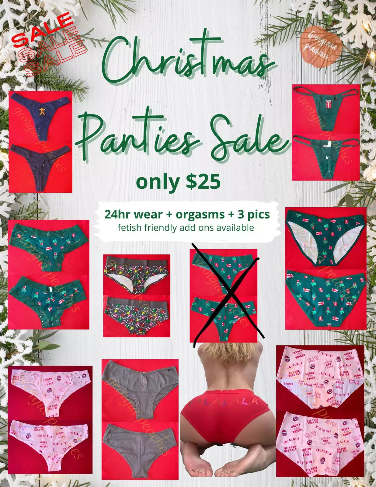 â¤ï¸ðŸ’š CHRISTMAS PANTIES SALE ðŸ’šâ¤ï¸ treat yourself to a pair of my delicious christmas panties for just $25 ðŸŽ 24hr wear + orgasms + 3 picsðŸŽ„fetish friendly add ons availableâœ¨ [PTY] [SELLING] [US] kik: georgiaa.peachess