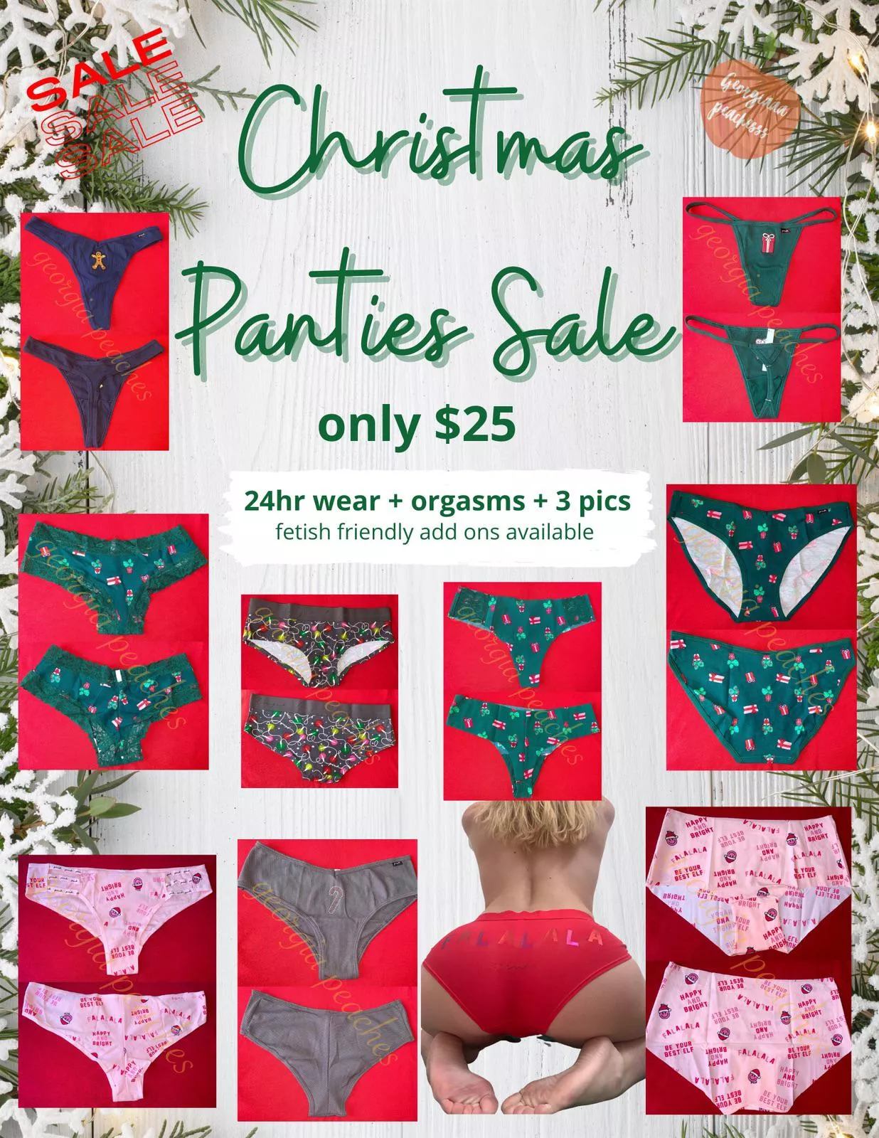 ❤️💚 CHRISTMAS PANTIES SALE 💚❤️ treat yourself to a pair of my delicious christmas panties for just $25 🎁 24hr wear + orgasms + 3 pics🎄fetish friendly add ons available✨ [PTY] [SELLING] kik: georgiaa.peachess