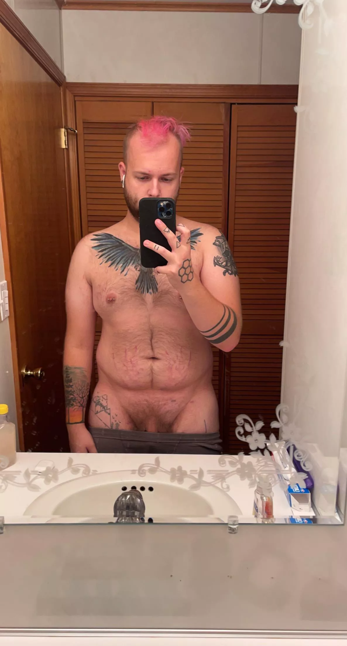 Chubby, hairy, and here for it. Also tattooed and pierced 😛