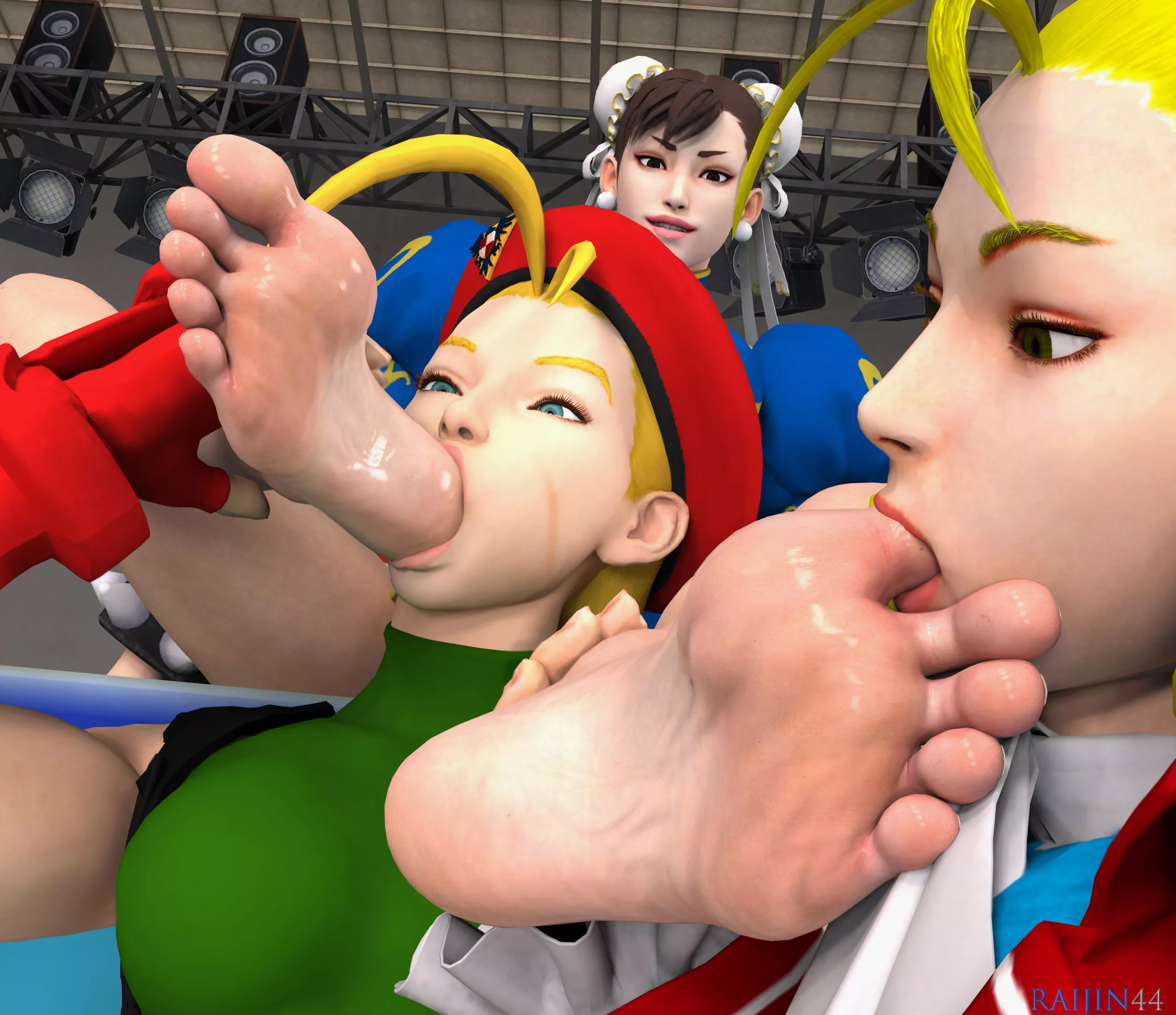 Chun-Li’s feet worshipped by Cammy and Karin (Raijin44) [Street Fighter]