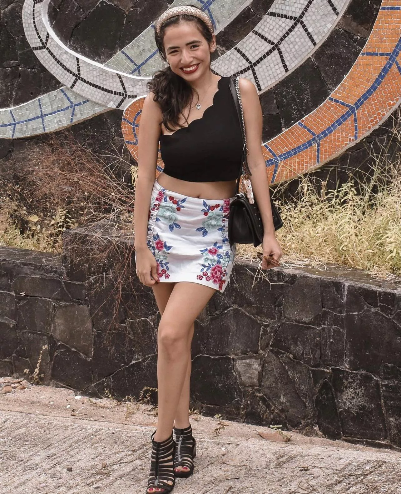 Classy outfit with flower miniskirt