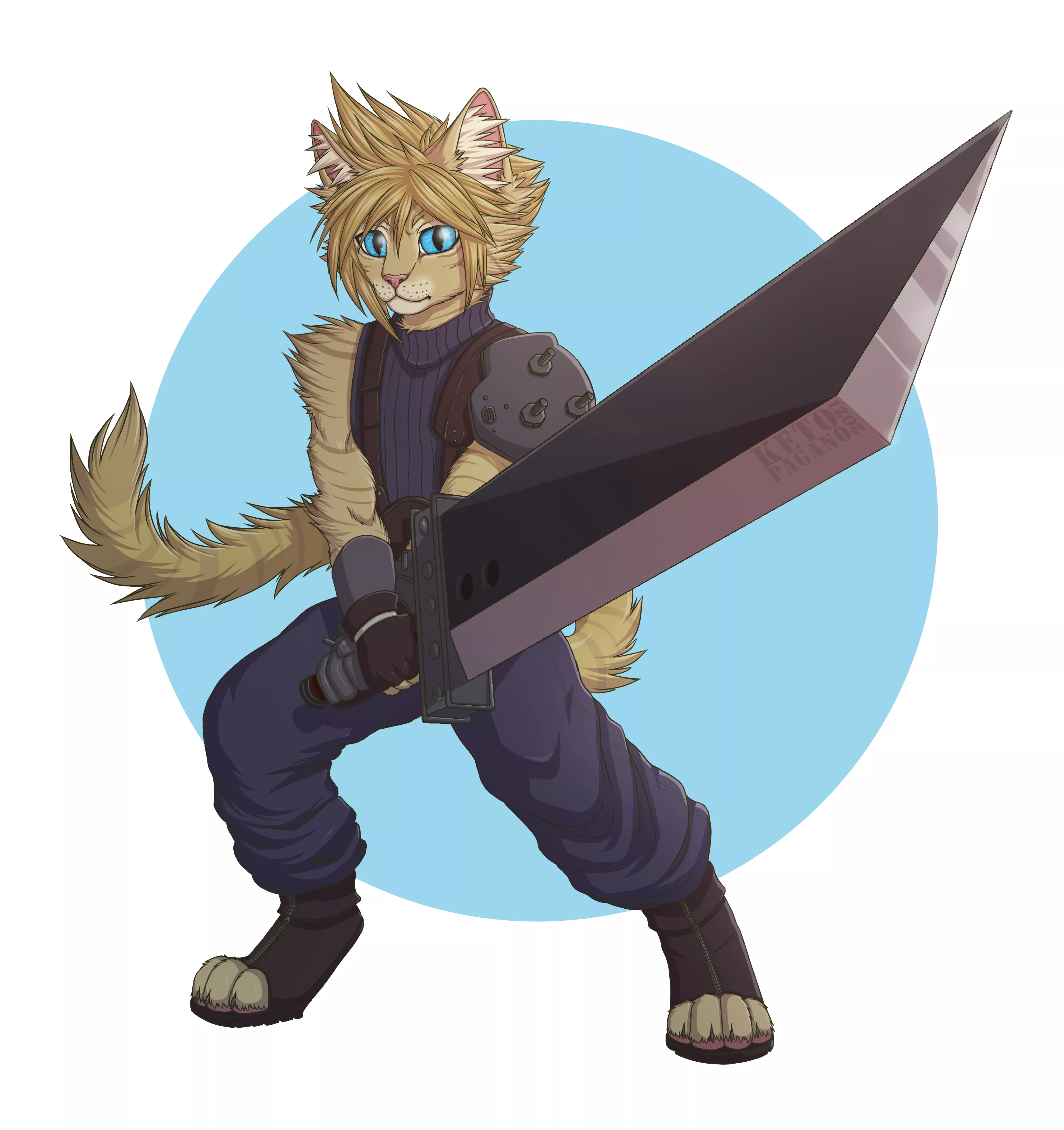 Cloud Strife as an anthro cat - Art by me more info in the comments