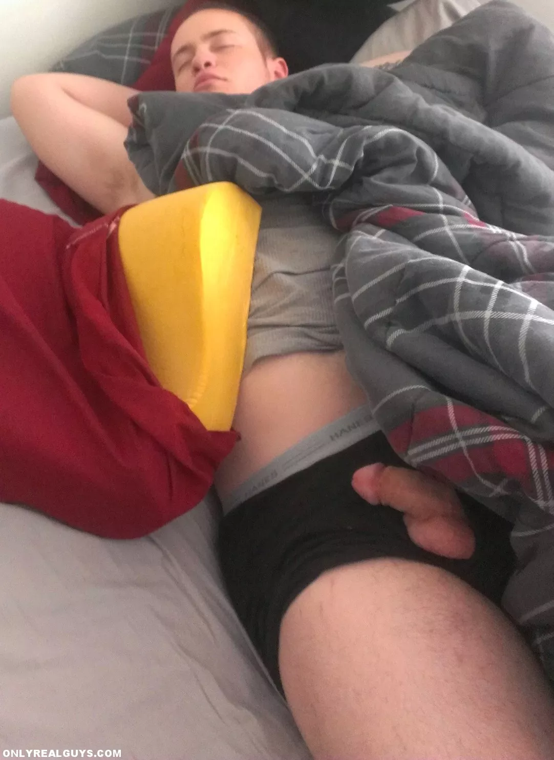 Cock and balls pulled out while sleeping