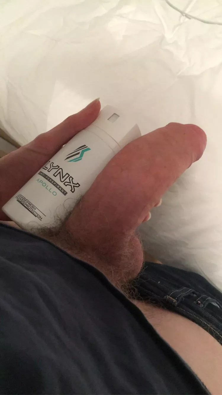 Comparing my huge floppy cock to a deodorant can