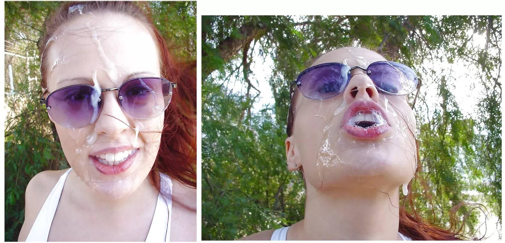 Cum on the bitch glasses in park