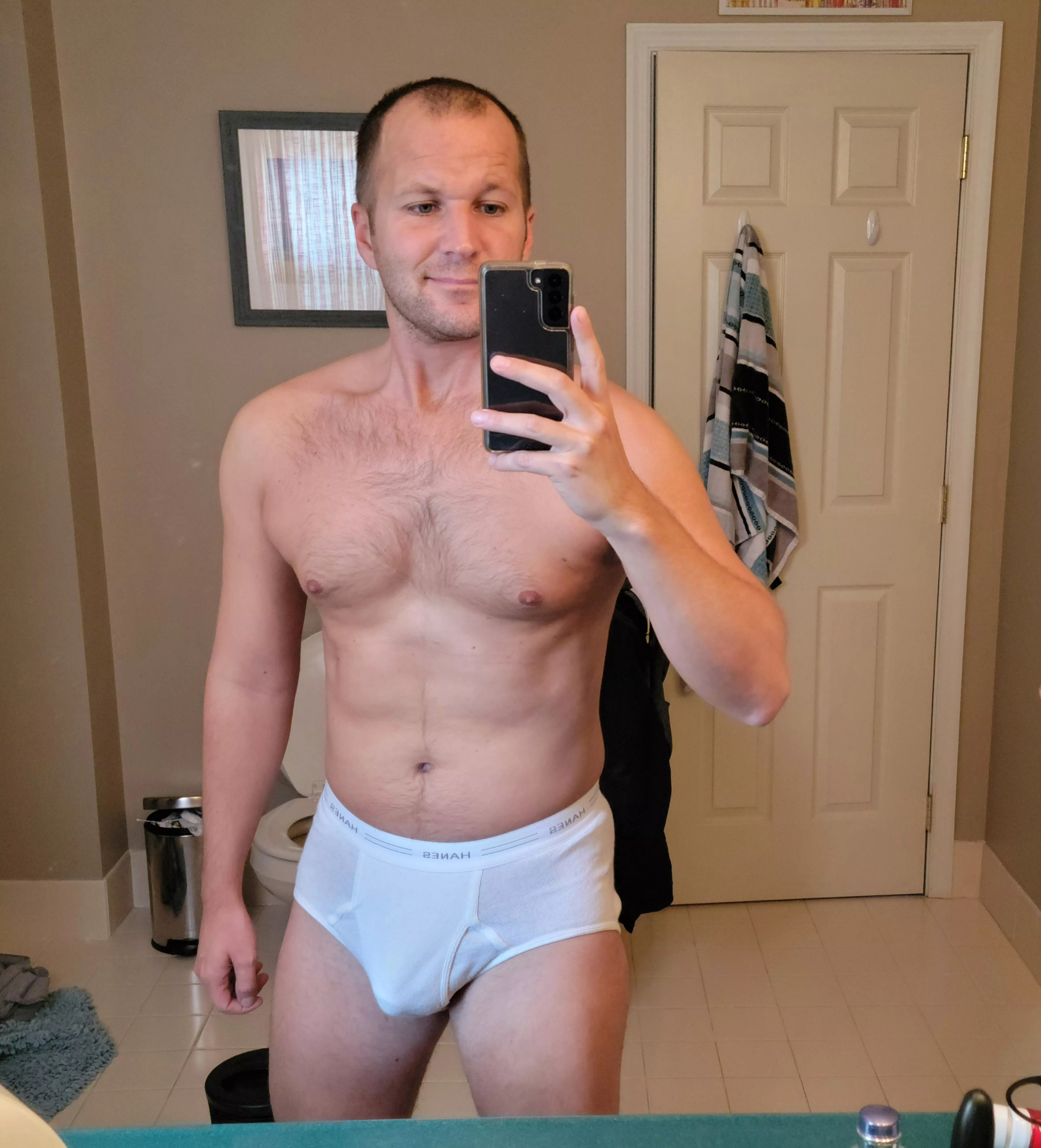 Dad waking up in his briefs [35]