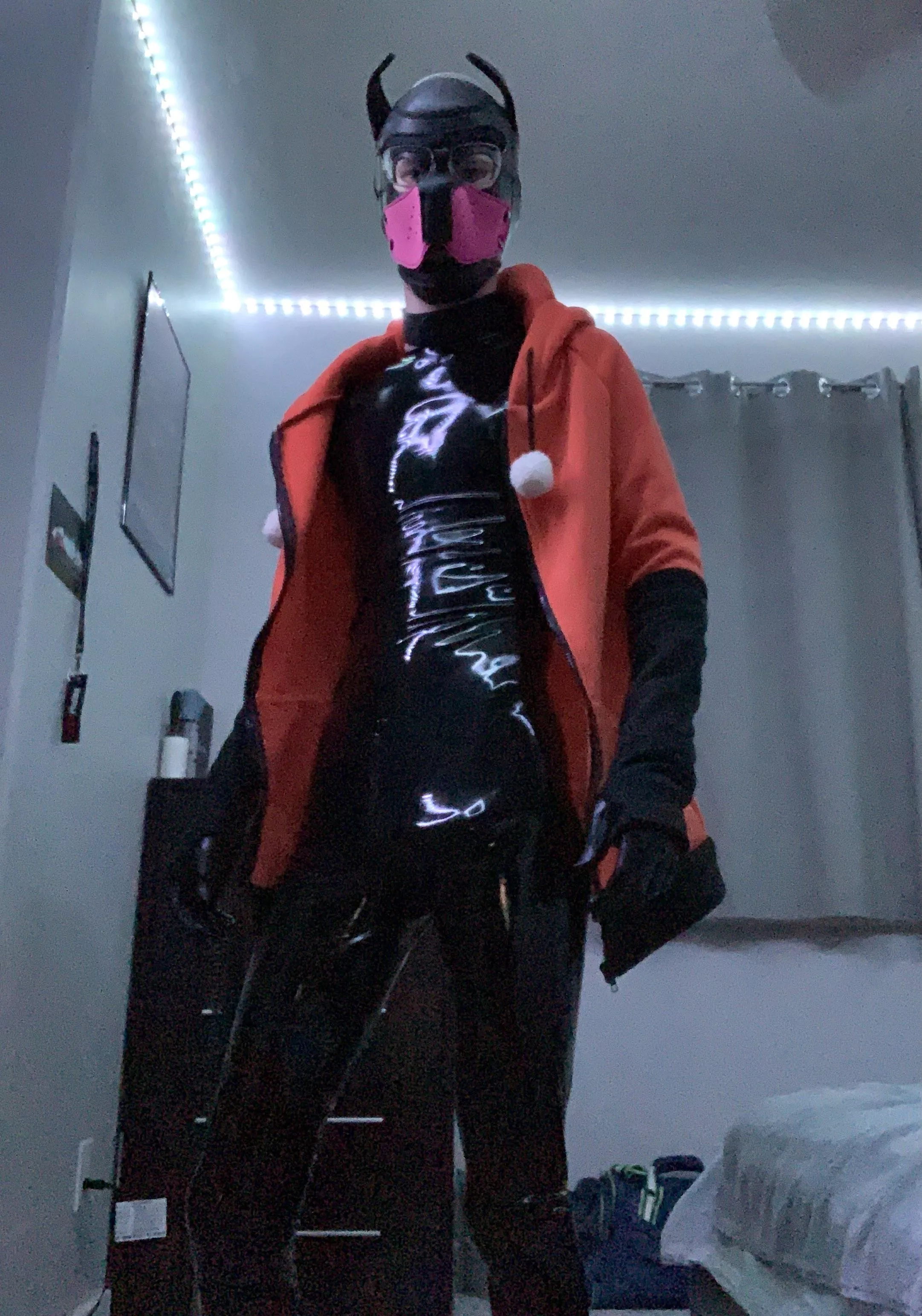 Decided to wear my fox hoodie over my catsuit...and wear my pup hood