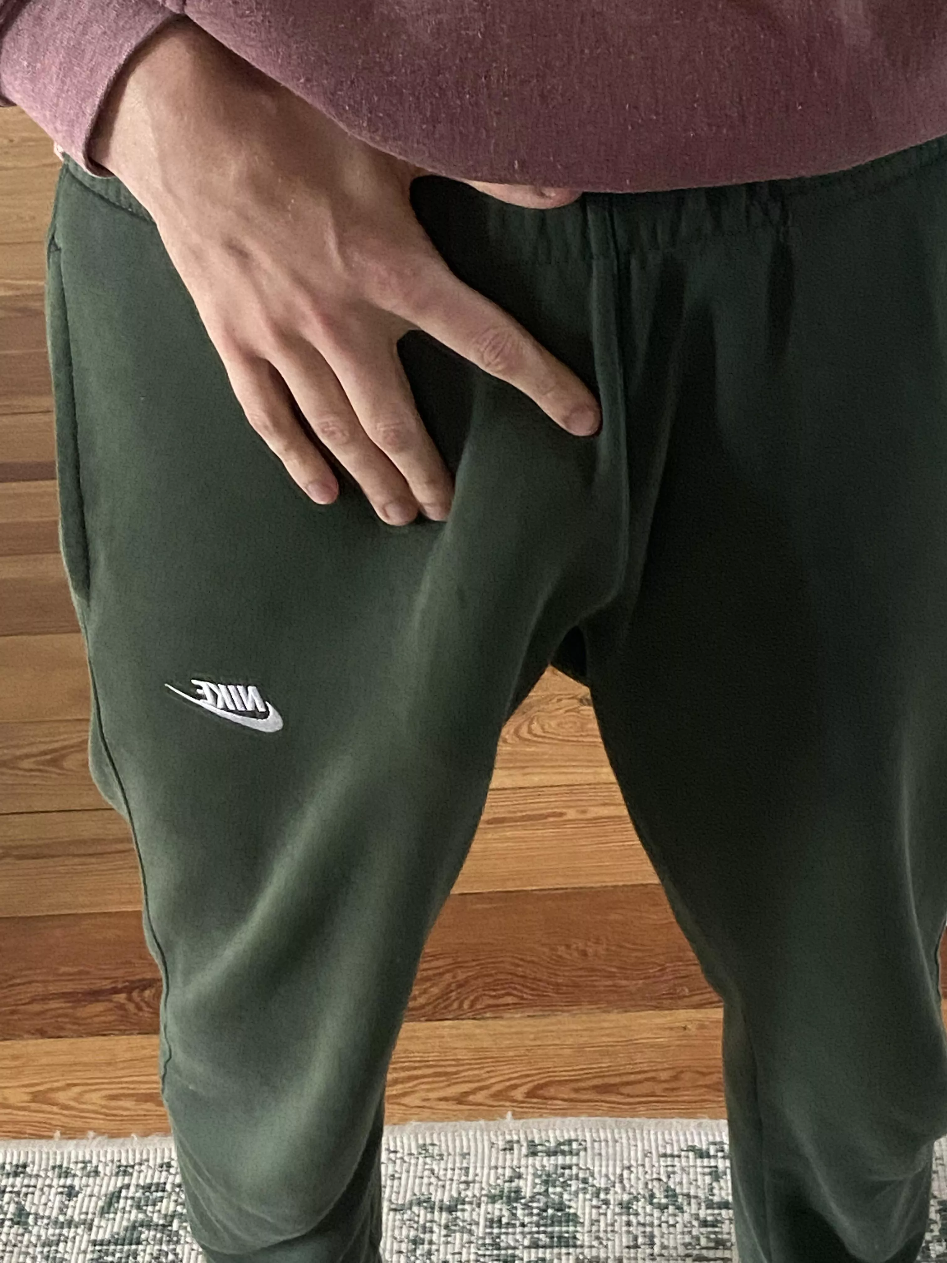 Describe my sweatpants bulge in one word…