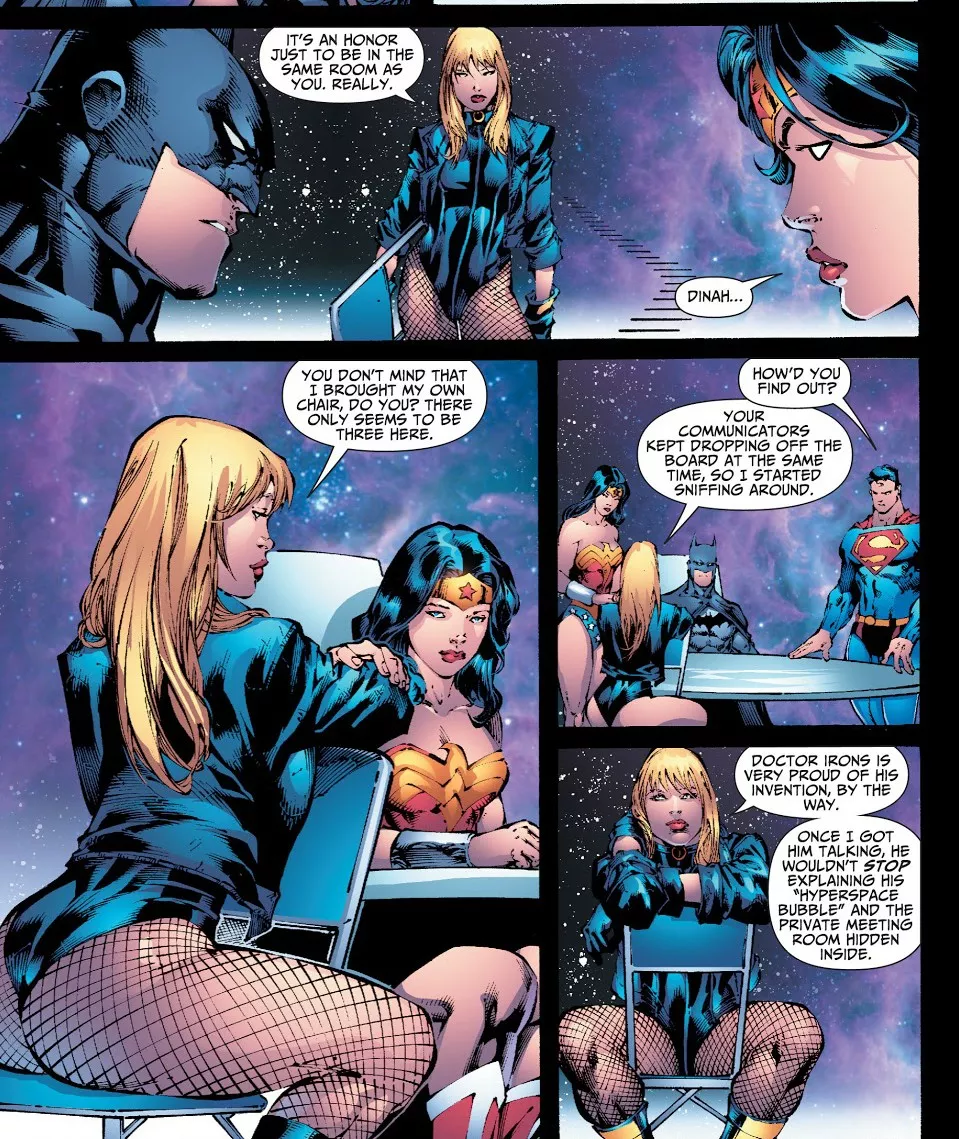 Dinah brings her own seat [Justice League of America v.2 #27]