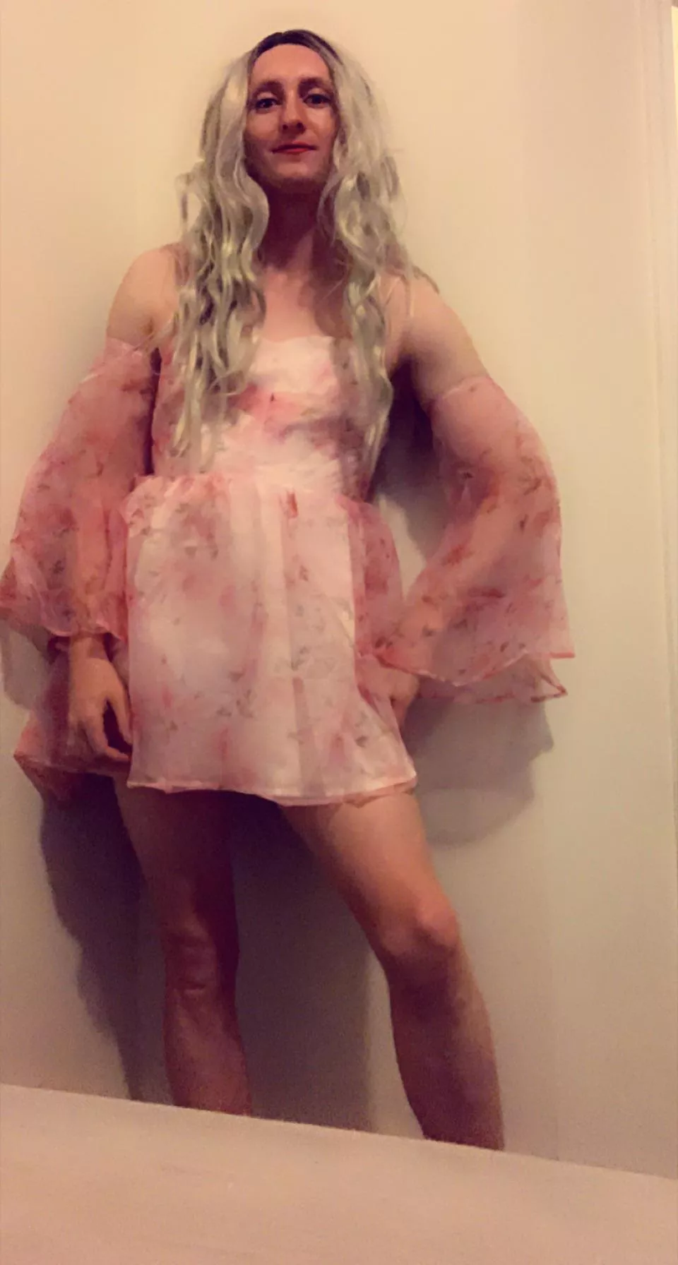 Do I look cute in my new pink dress?