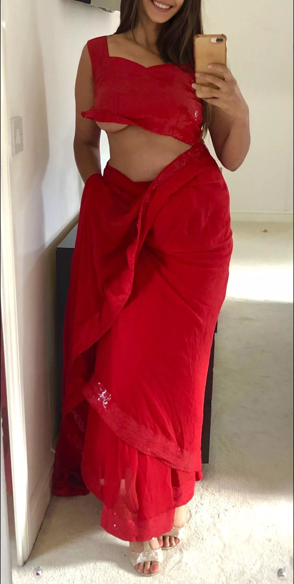 Do you like how this red sari looks on my brown skin? British Punjabi Indian