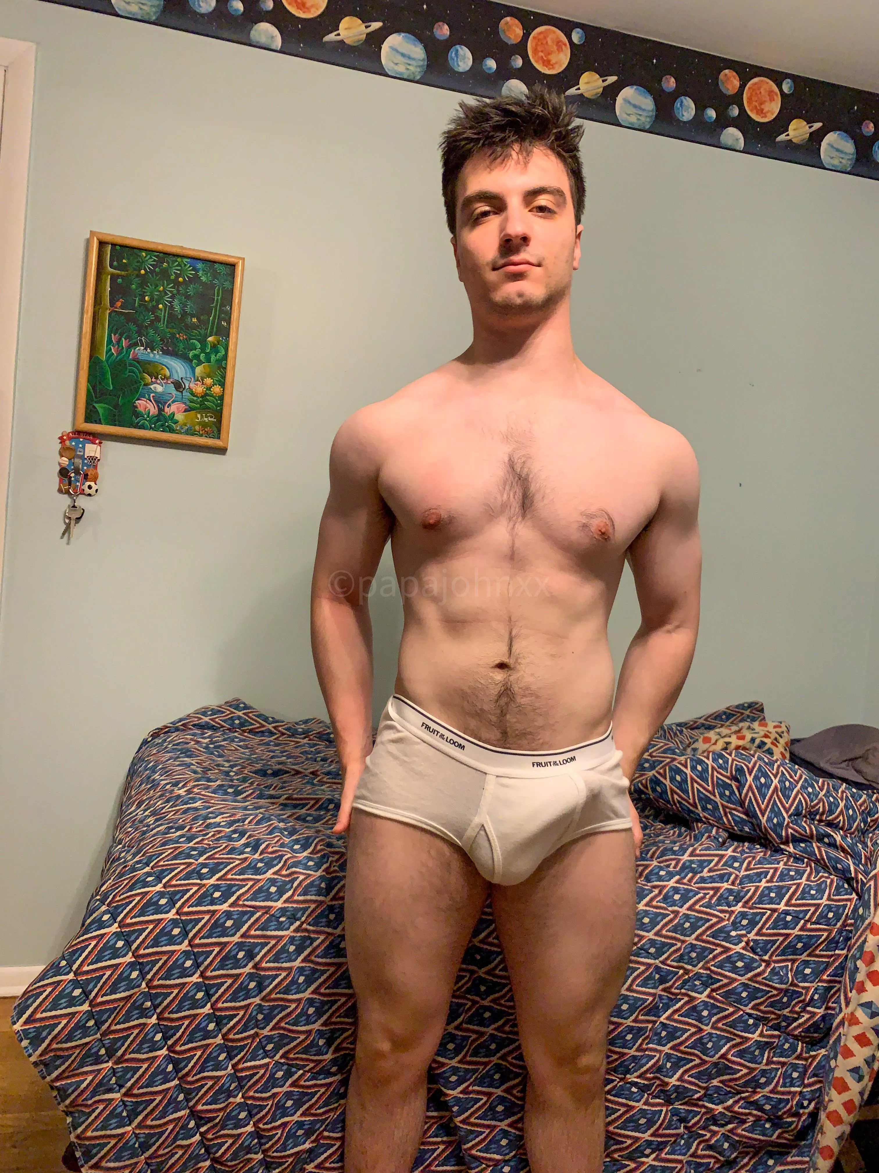 Do you like my muscles or my hard cock outline in tighty whities?