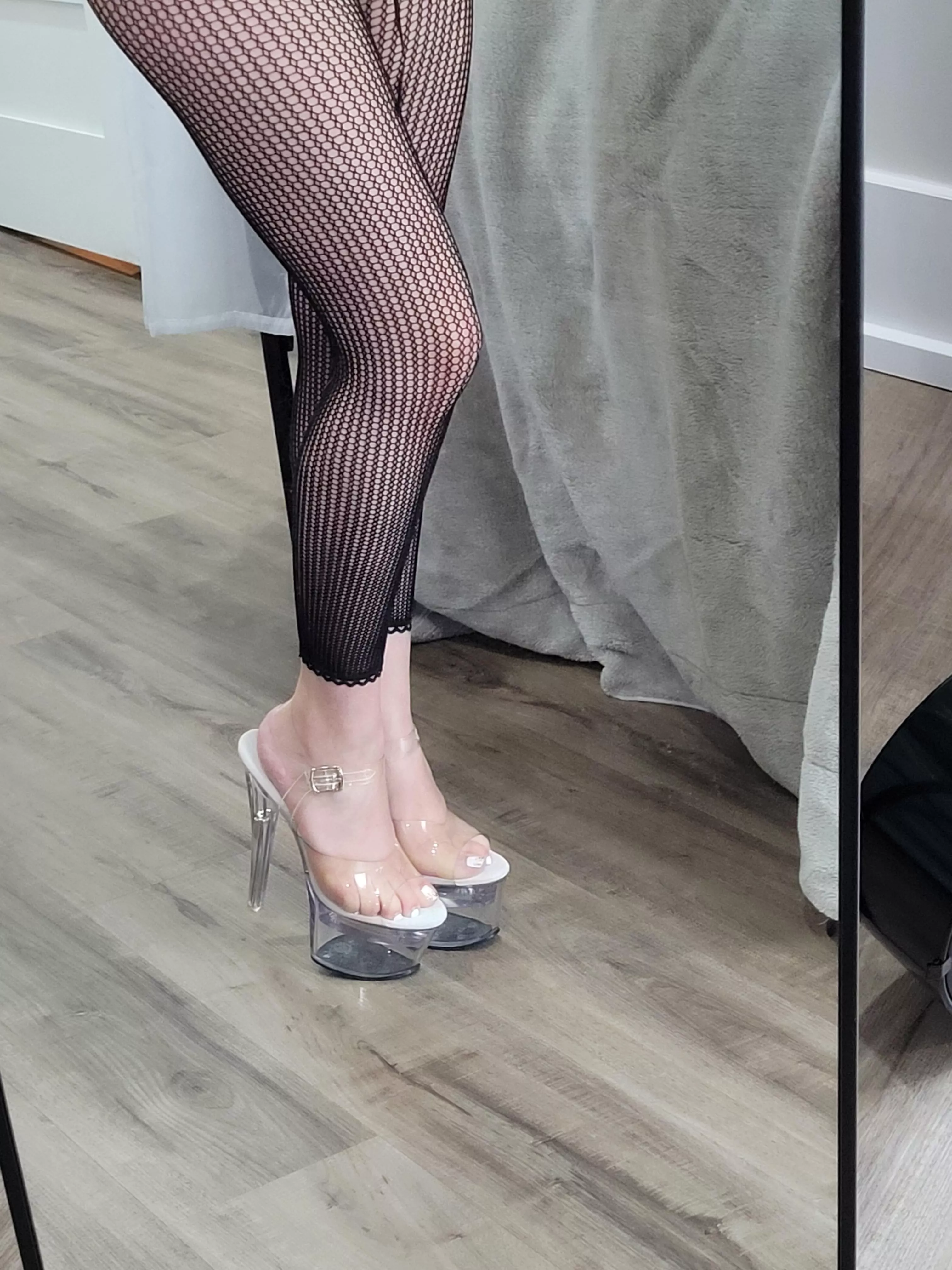 Do you prefer the clear heels or the fishnets? [OC]