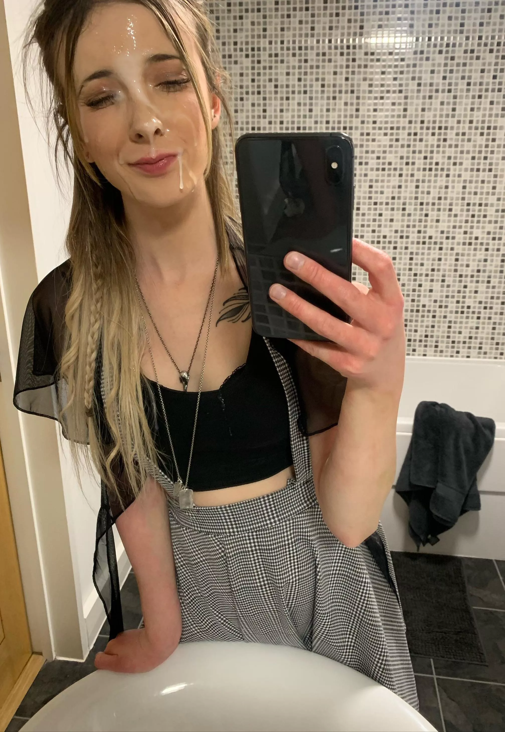 Doing my very best to take a decent mirror selfie while I can barely see due to the face full of cum...