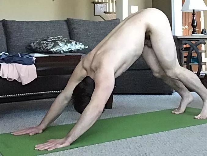 Downward dog. Great for destressing, just wished I was able to reach my heels to the ground. Advice?