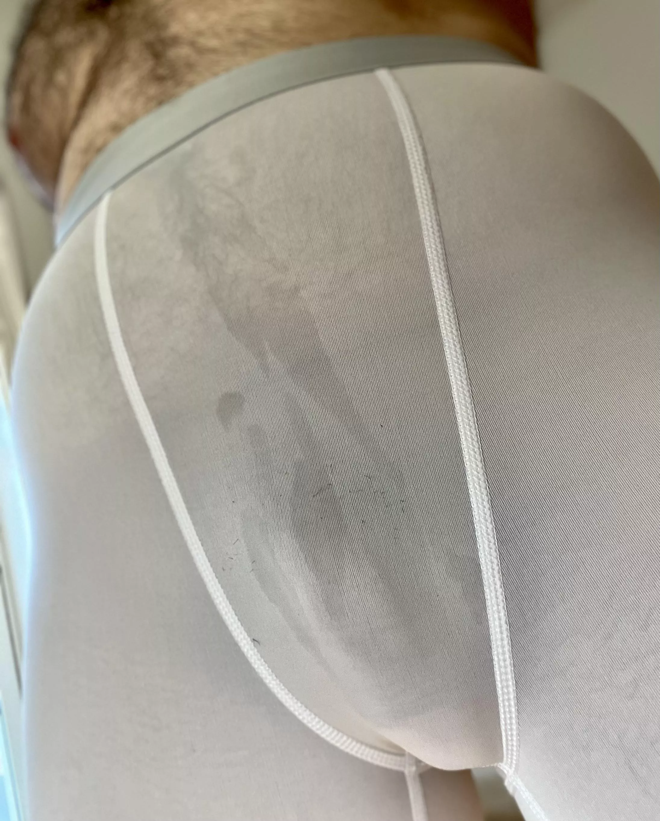 Dripping sweat on my white spandexed bulge ðŸ˜œðŸ˜ˆ