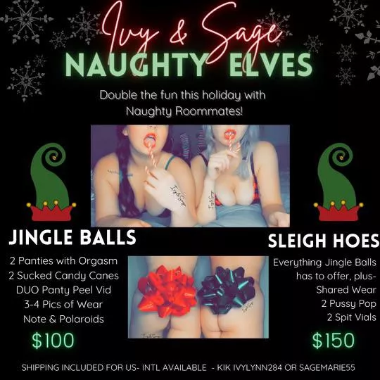 🎄 Duo Sale with U/SageMarie55 🎄 Buy From Your Favorite Roomies This Holiday 🌟 [Selling] Duo Panty Deals With Extra Goodies Just For You! 💦 [kik] Ivylynn284 or sagemarie55