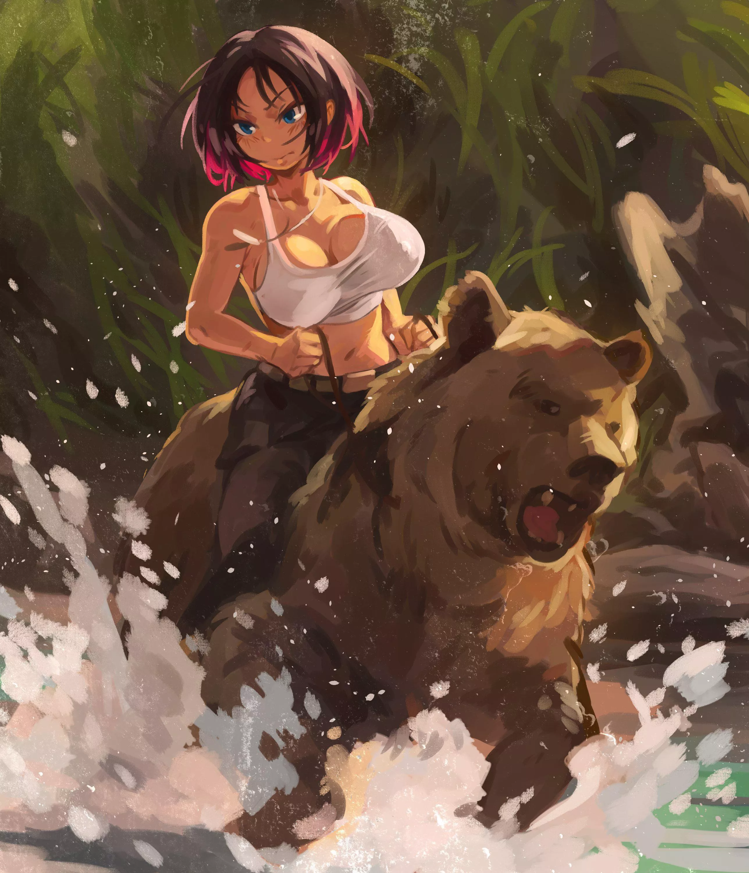 Elma’s incredible jugs flopping around while riding a bear [Kobayashi-san Chi no Maidragon] (Credit: Khyleri)