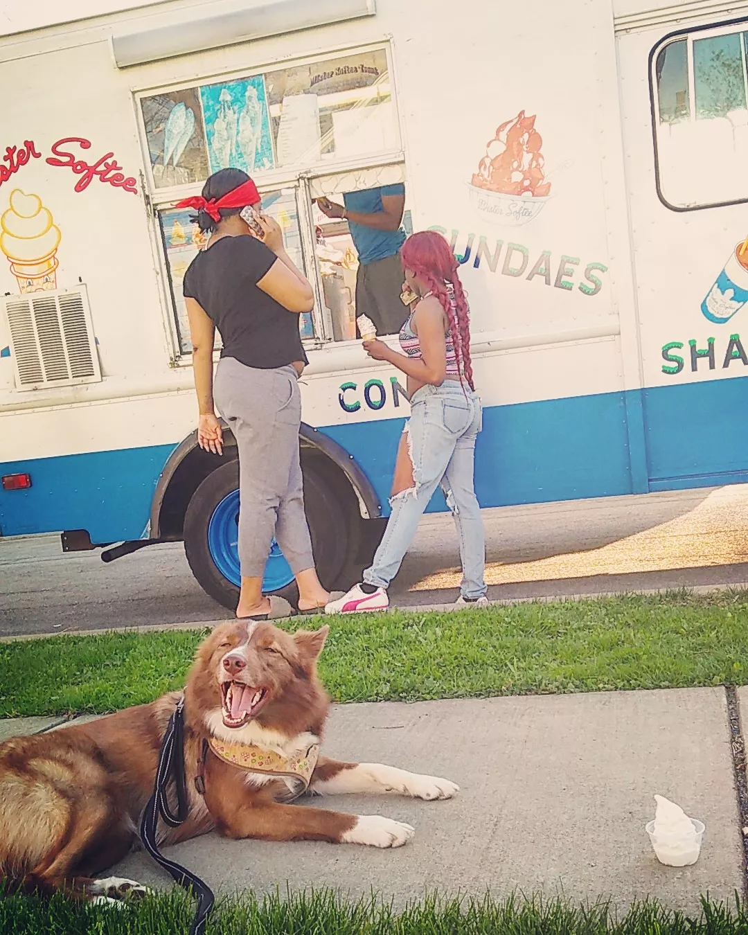 enjoy my dog at the ice cream truck