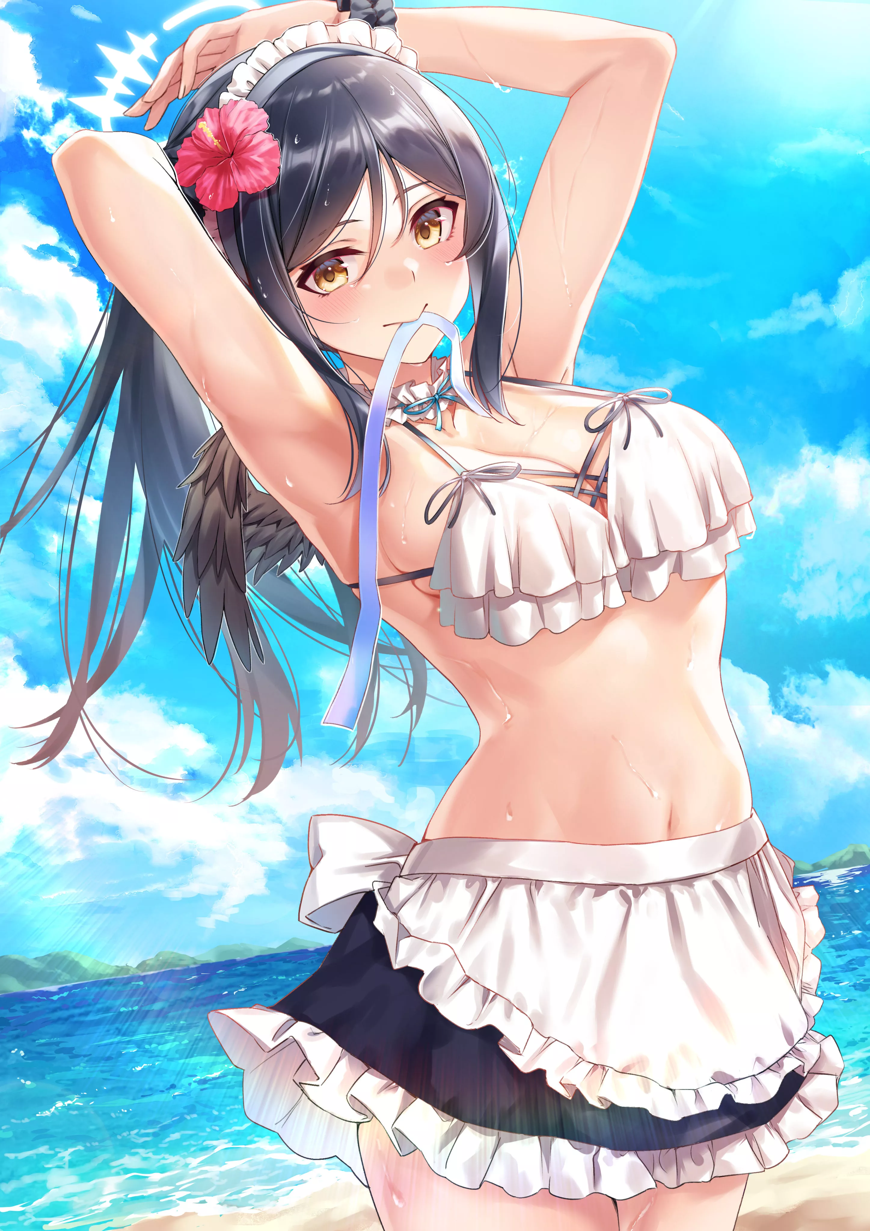 Fallen angel maid at the beach [Original]