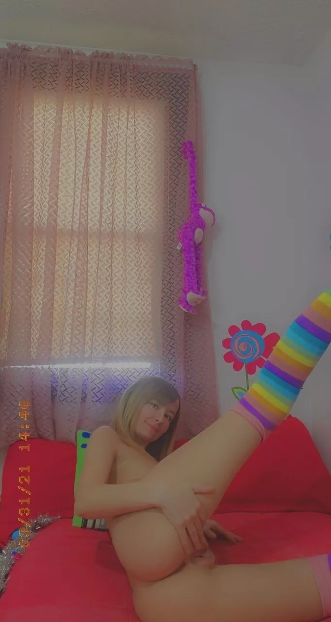 Feeling cute in my rainbow thigh highs! (OC)