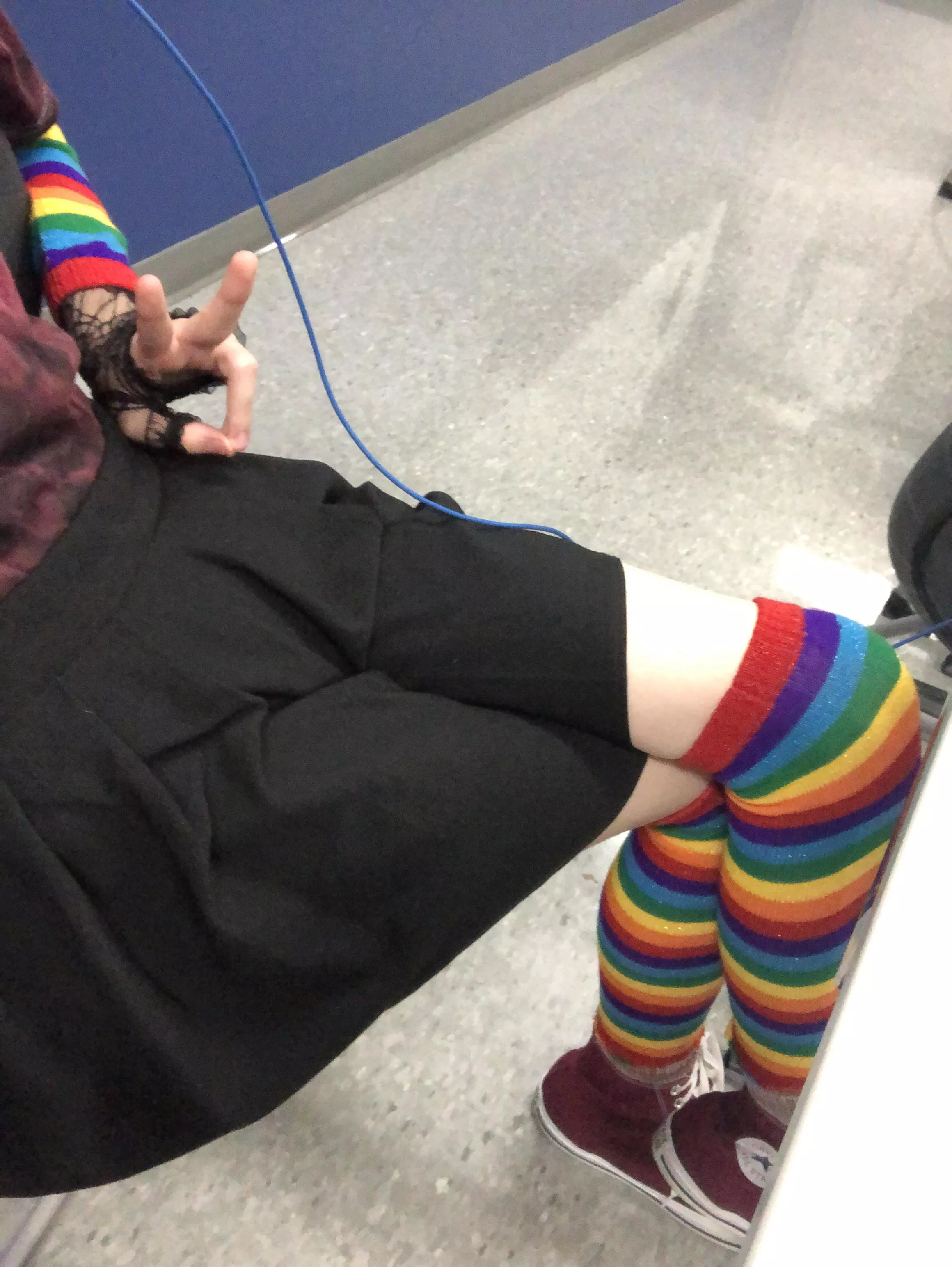 Feeling cute in my skirt and rainbow 🥰