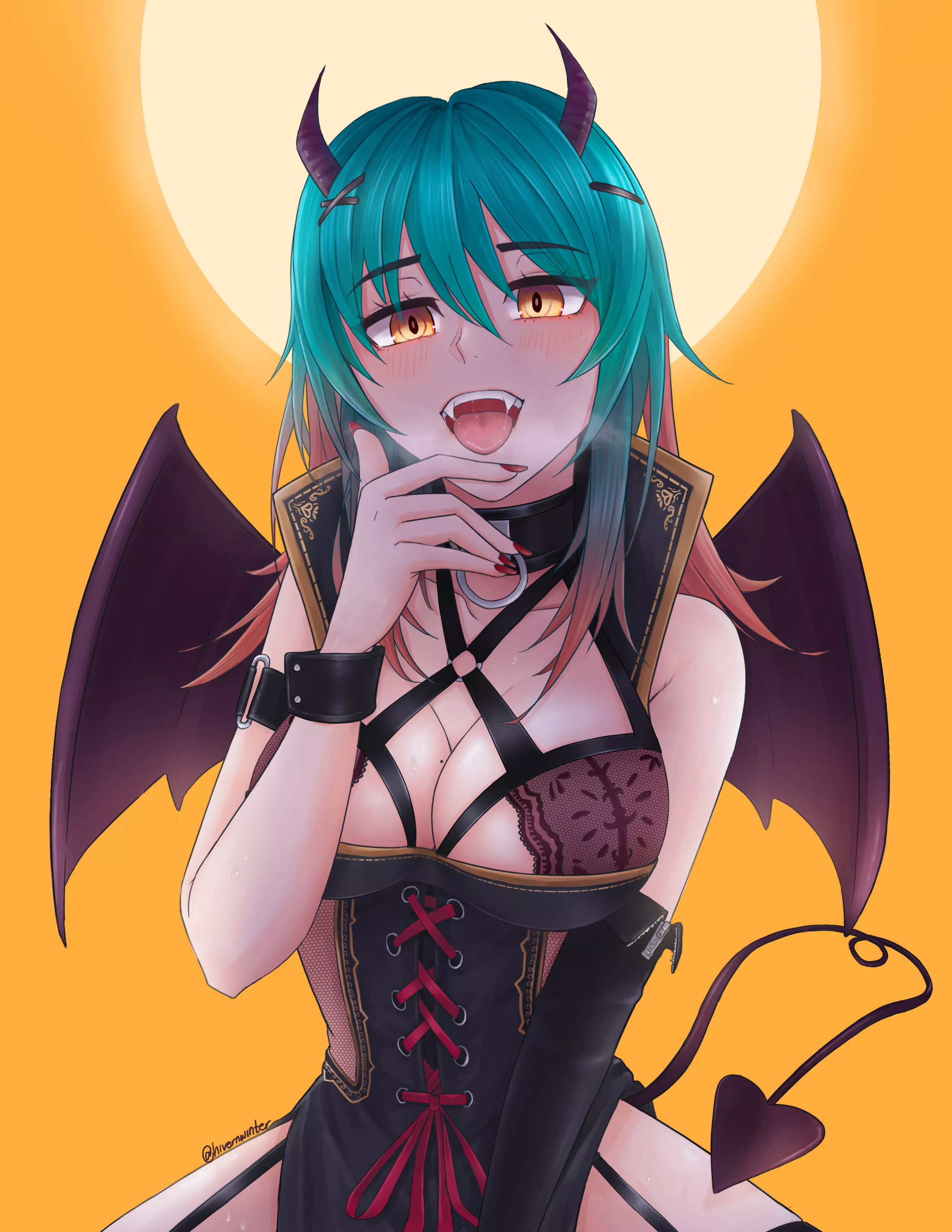 First post - a few days late but sharing my halloween art with my OC as a succubus