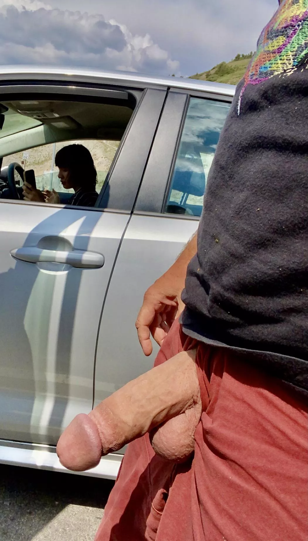 Flashing at a (m)ountain pass overlook.