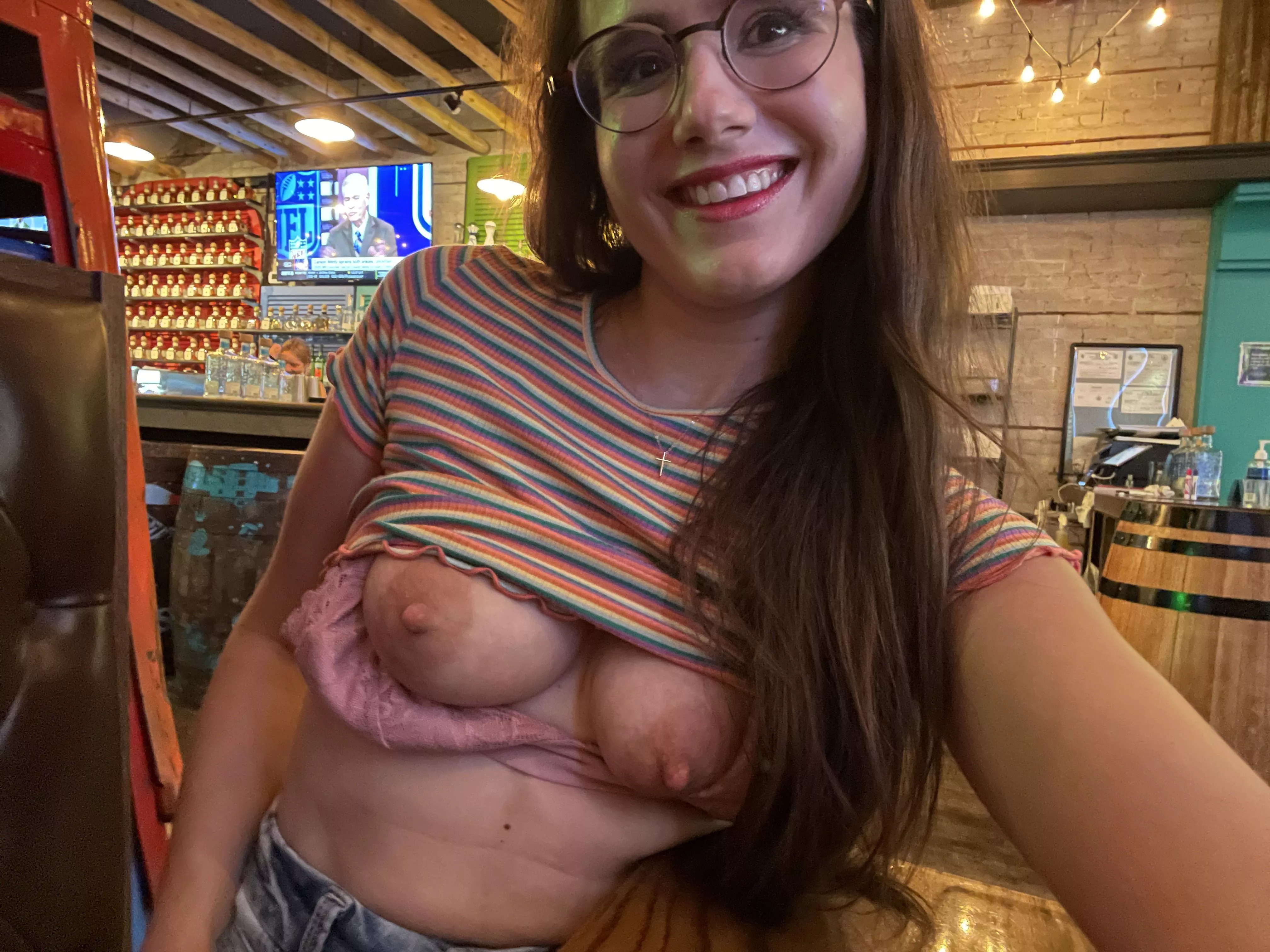 Flashing at the bar, waiter caught me right after this & hit on me