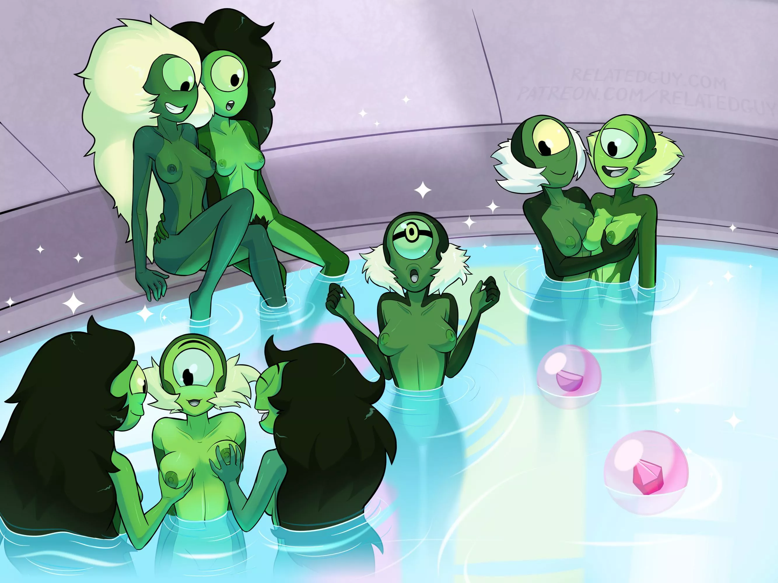 Freshly healed Nephrites enjoying the Diamond bath! (Art by RelatedGuy)