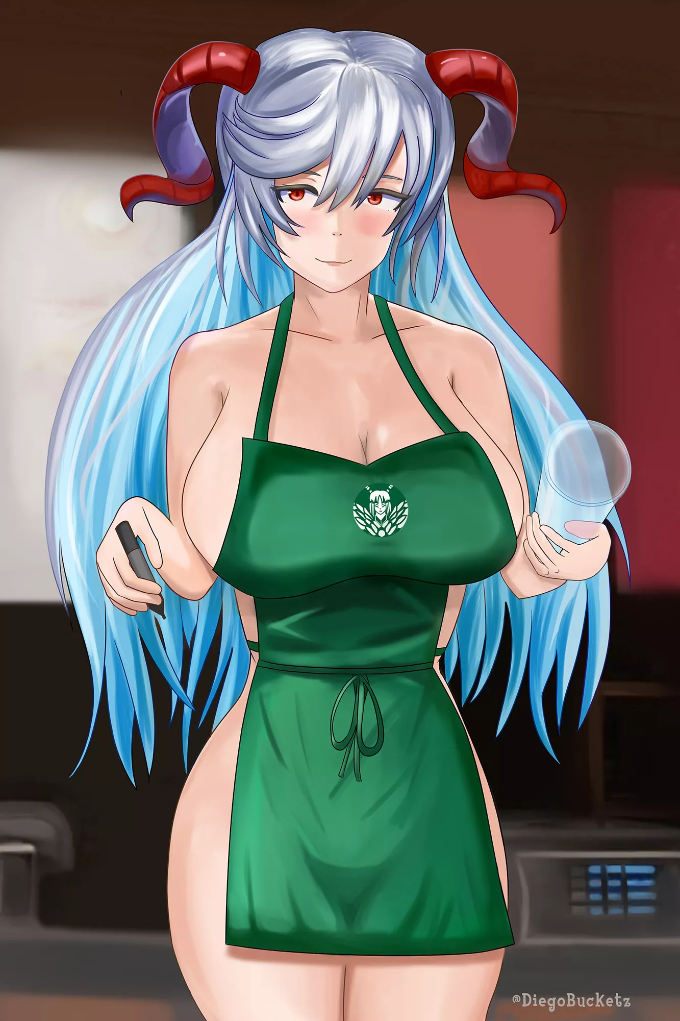 Freyja likes to work at Starbucks (Twitter @DiegoBucketz)