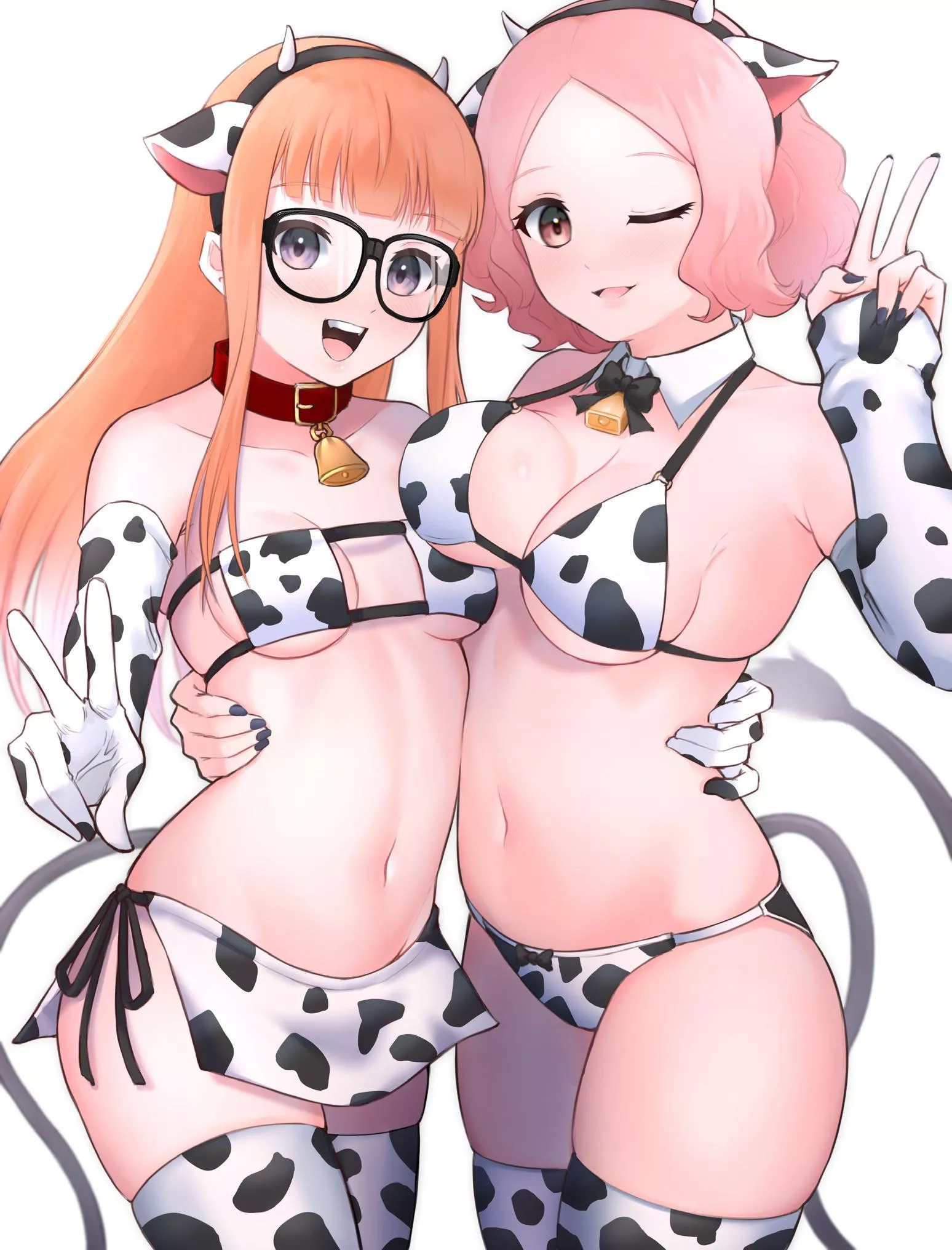 Futaba and Haru in their sexy cow bikinis