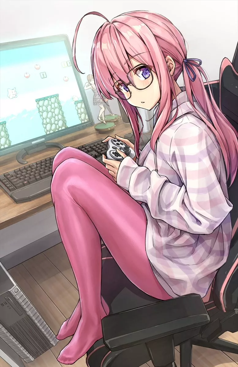 Gaming on her PC [Original]